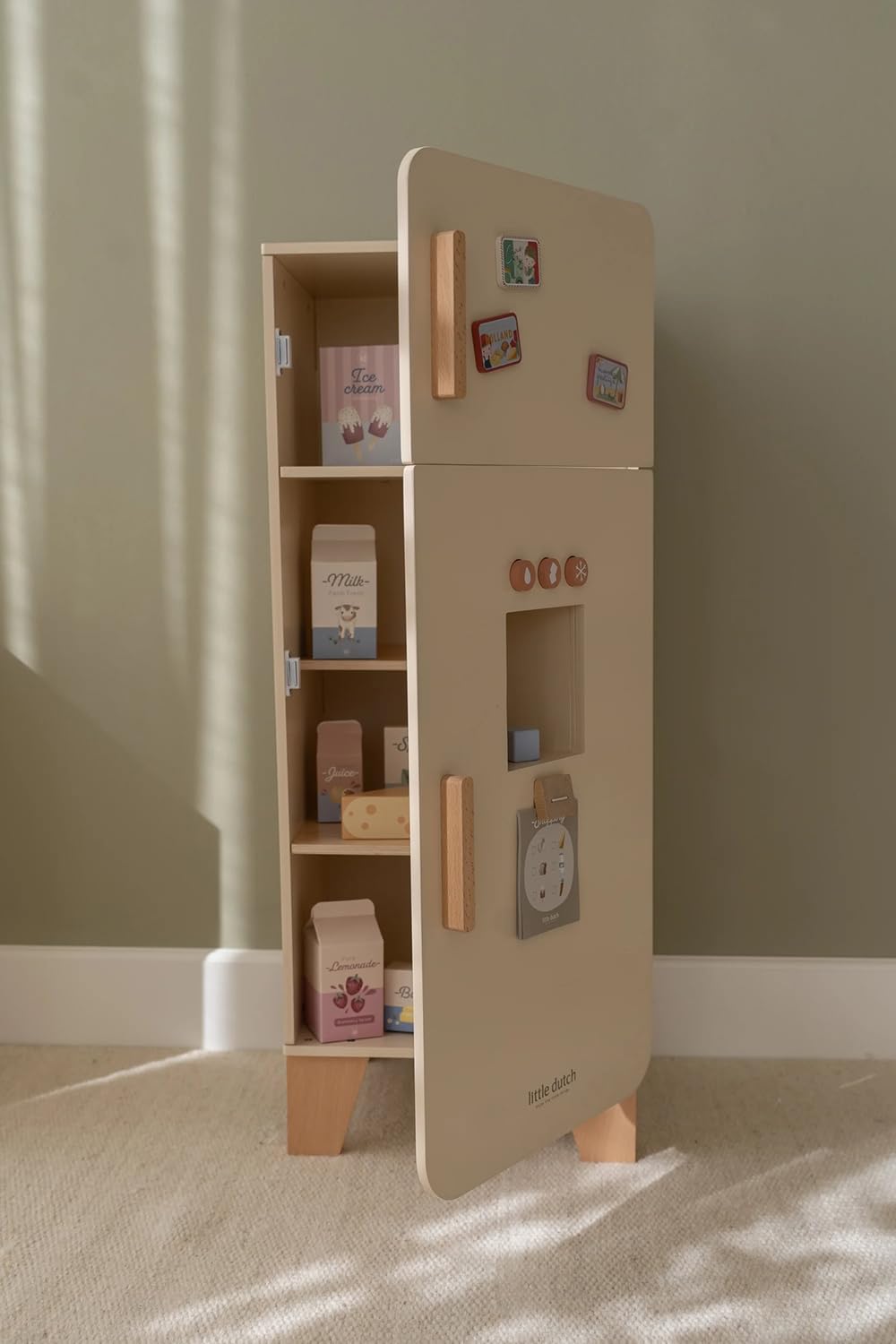 Little Dutch 2499 Holz Kinderkühlschrank inkl. Zubehör - beige