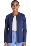 Women Zip Scrub Jacket with 2 Pockets and Shirttail Hem Knit Sleeve CK356A