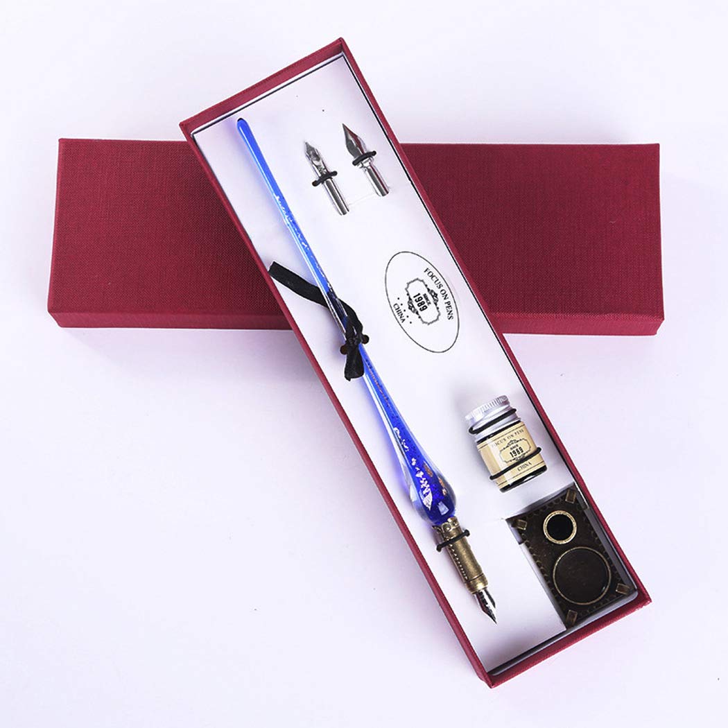 Penna A Immersione In Vetro Vintage - Penna Per Calligrafia Con Corpo In Cristallo, Colore Blu