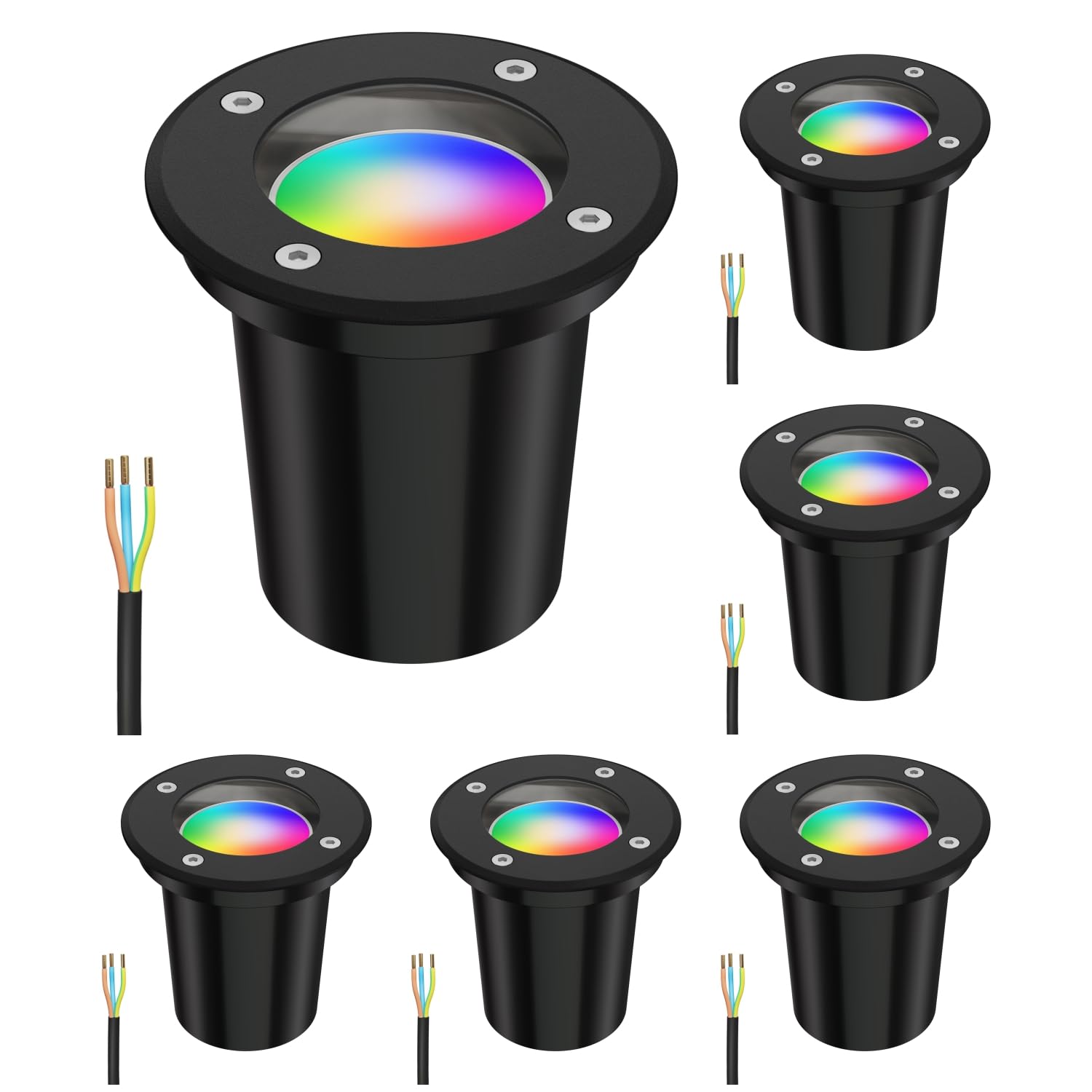 ledscom.de 6x Bodeneinbauleuchte BOLI für außen, IP67, schwarz, rund, 108mm Ø inkl. LED RGB Lampe, smart 473lm