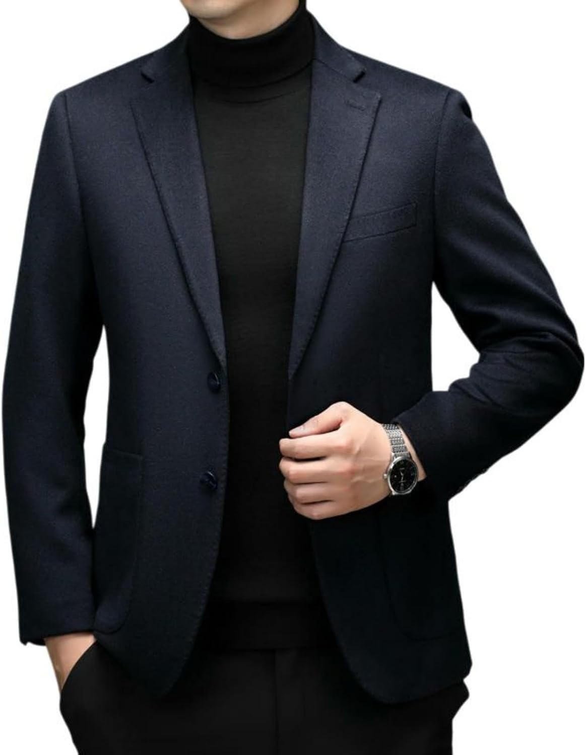 Men's Autumn Winter Middle-Aged Grey Cashmere Double-Sided Casual Blazer