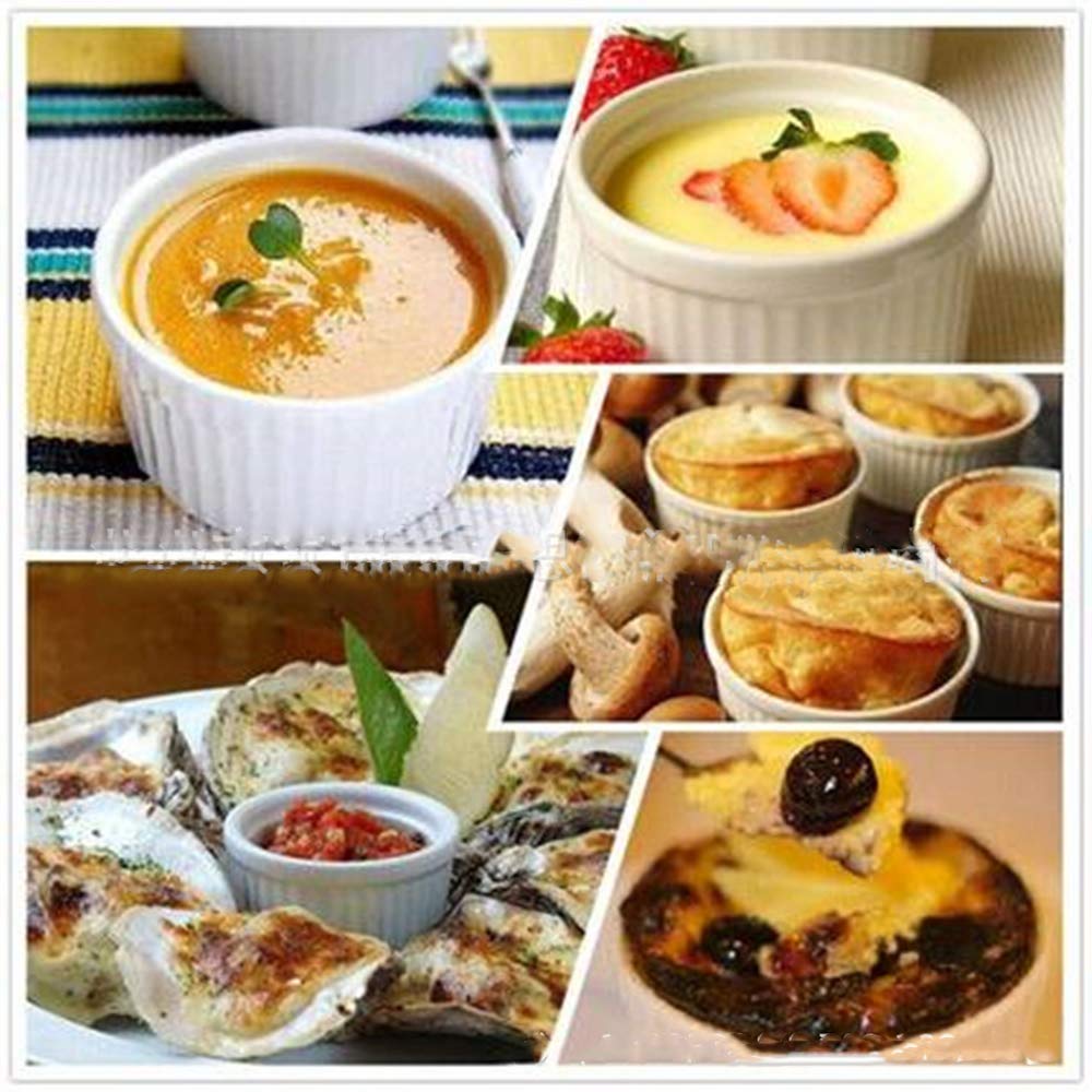 Porzellan-Souffle-Schalen, Keramik-Backform-Set, ofenfest, Porzellan-Backgeschirr, Servieren für Saucen, Dippen, Zwiebelsuppe, Lava-Kuchen, Flansch, Creme Brulee, Pudding, 6 Stück, Weiß