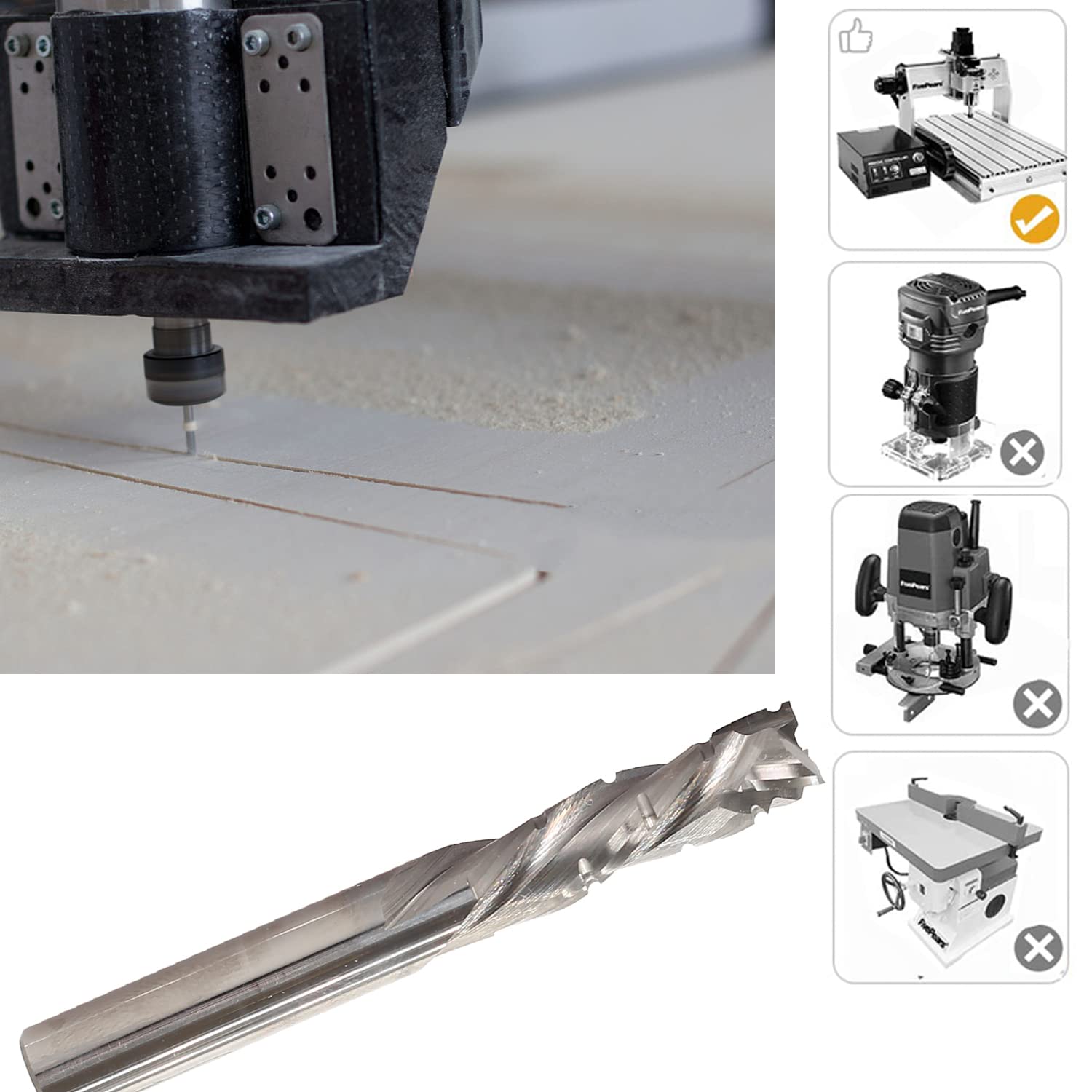 Fresa a Spirale per Legno, Up&Down Taglio, 8mm Gambo, Taglio 8mm x 27mm, CNC Fresa Candela, Bit di Compressione HRC55, Frese per Metallo