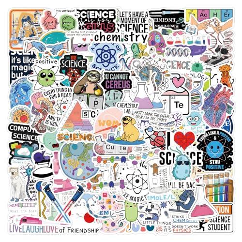 100 Stück Labor Physik Chemie Aufkleber Pack Motivations Sticker Set wasserdichte Vinyl Sticker für Laptop Kinder Autos Motorrad Fahrrad Skateboard Gepäck Koffer Computer Aufkleber Graffiti Decal