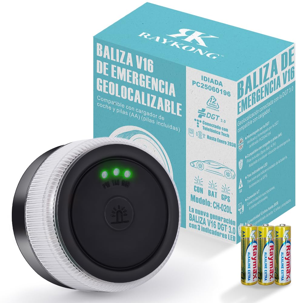 Baliza V16 Geolocalización DGT 3.0 | 2ª Generacion con indicadores LED | Luz Emergencia Coche - Moto Homologado por DGT | SIM y Datos Pagados hasta 2038