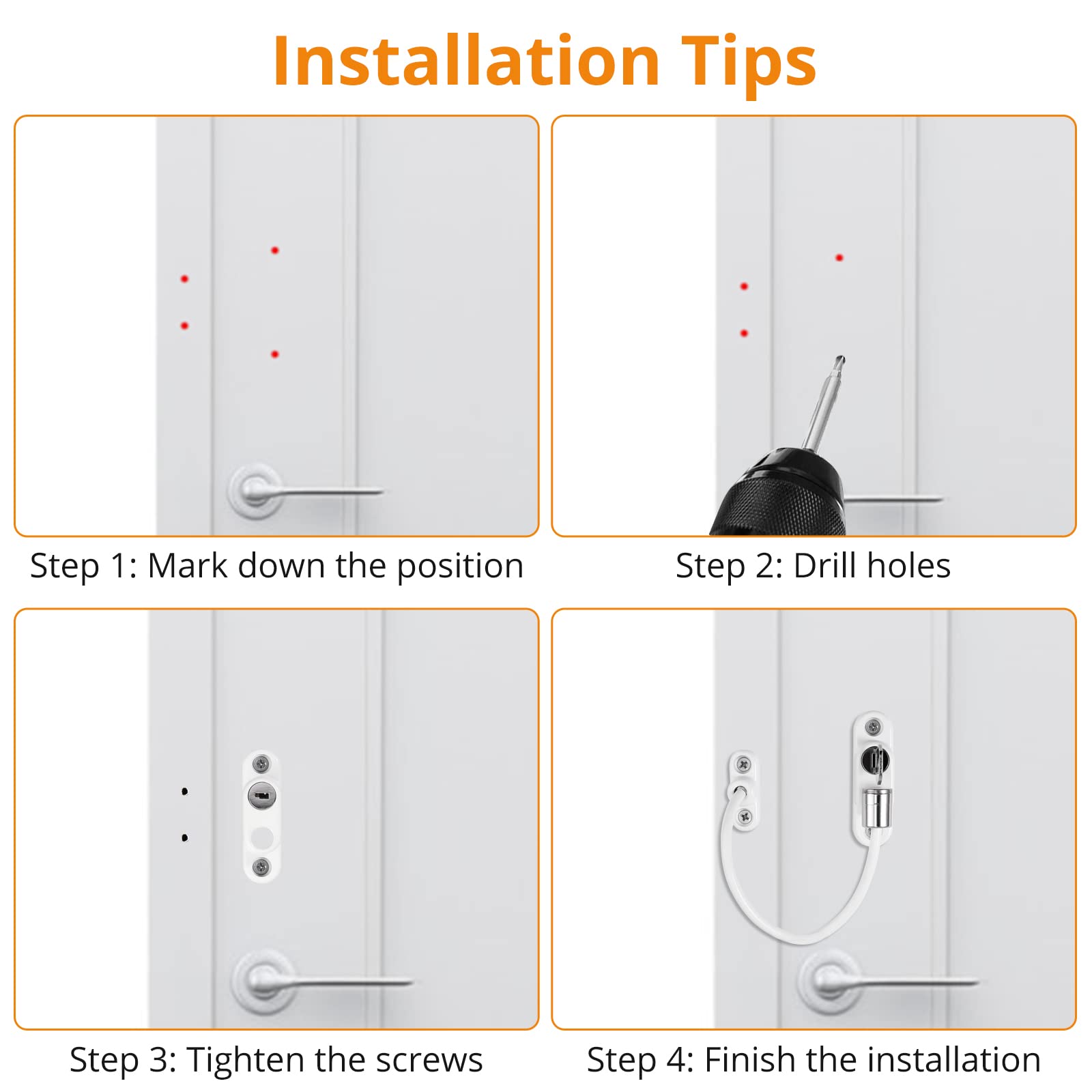 Neoteck 4PCS Cavo Limitatore di Apertura Porta e Finestra UPVC con Blocco Serratura di Sicurezza per Bambini Sicurezza di Finestra Include con Chiavi e Viti