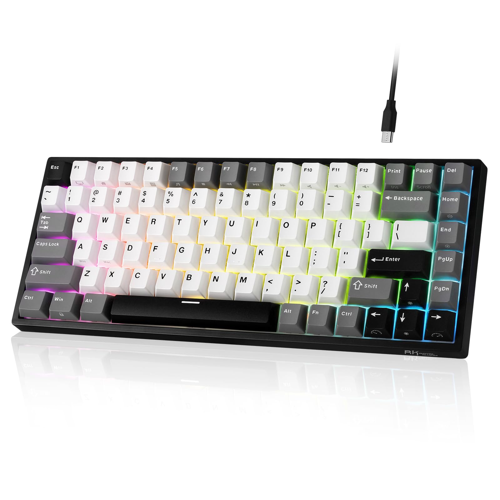 RK ROYAL KLUDGE RK84 – przewodowa klawiatura mechaniczna do gier z 75% układem TKL, podświetleniem RGB i funkcją hot-swap, układ US QWERTY