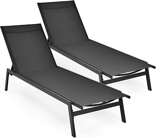 Tangkula 2 sillas reclinables ajustables de 6 posiciones con tela transpirable y marco de acero resistente, silla de patio para jardín, patio