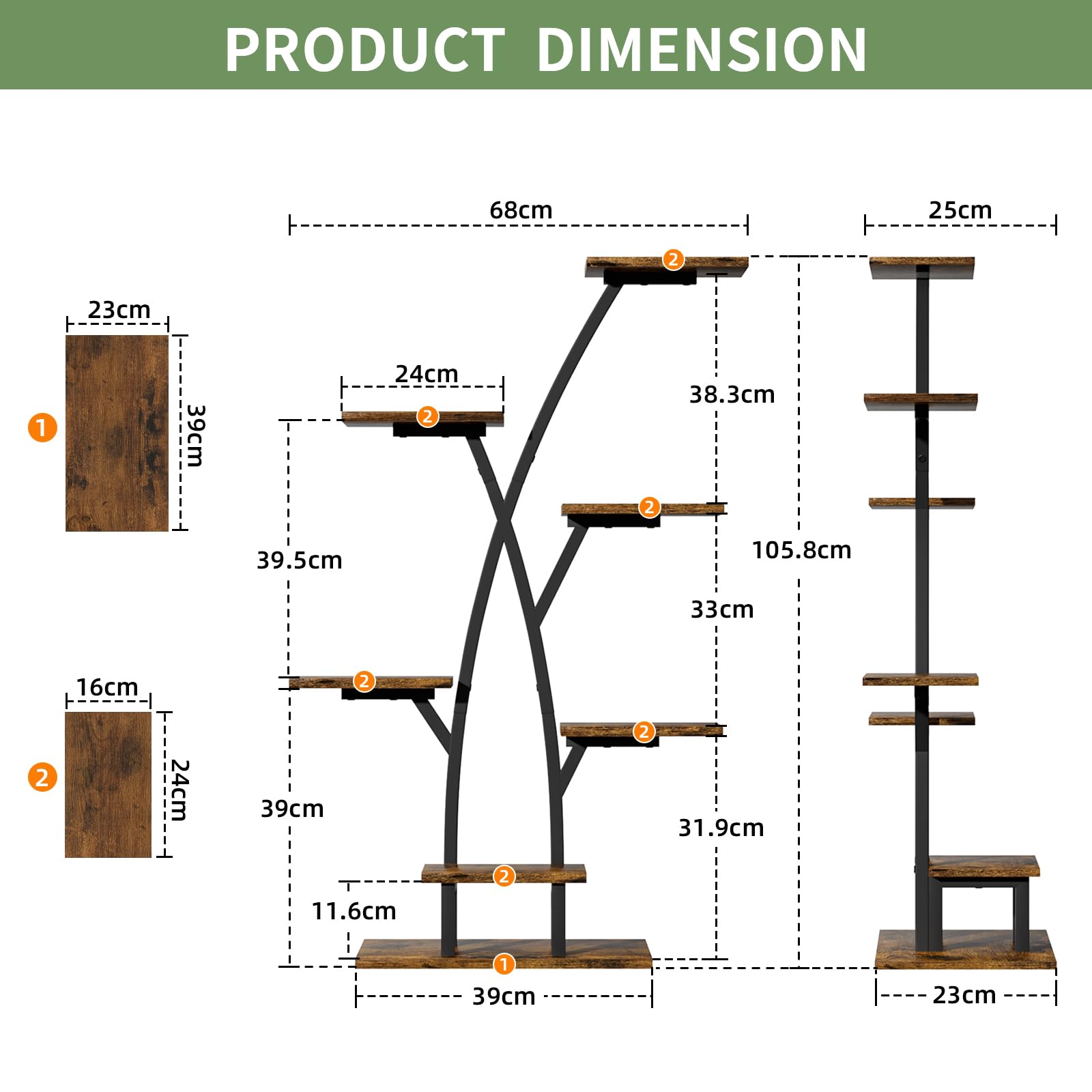 BACEKOLL Soporte para plantas de interior con luces de crecimiento, estante de 7 niveles para plantas de interior, soporte de plantas de 105 cm para múltiples plantas, soporte de metal para flores