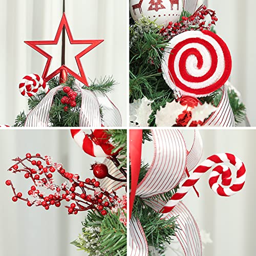 Wbhome 5Ft Decorated Artificial Christmas Tree With Ornaments And Lights, Red White Christmas Decorations Including 5 Feet Full Tree, Ornaments Set, 200 Led Lights #TOP2