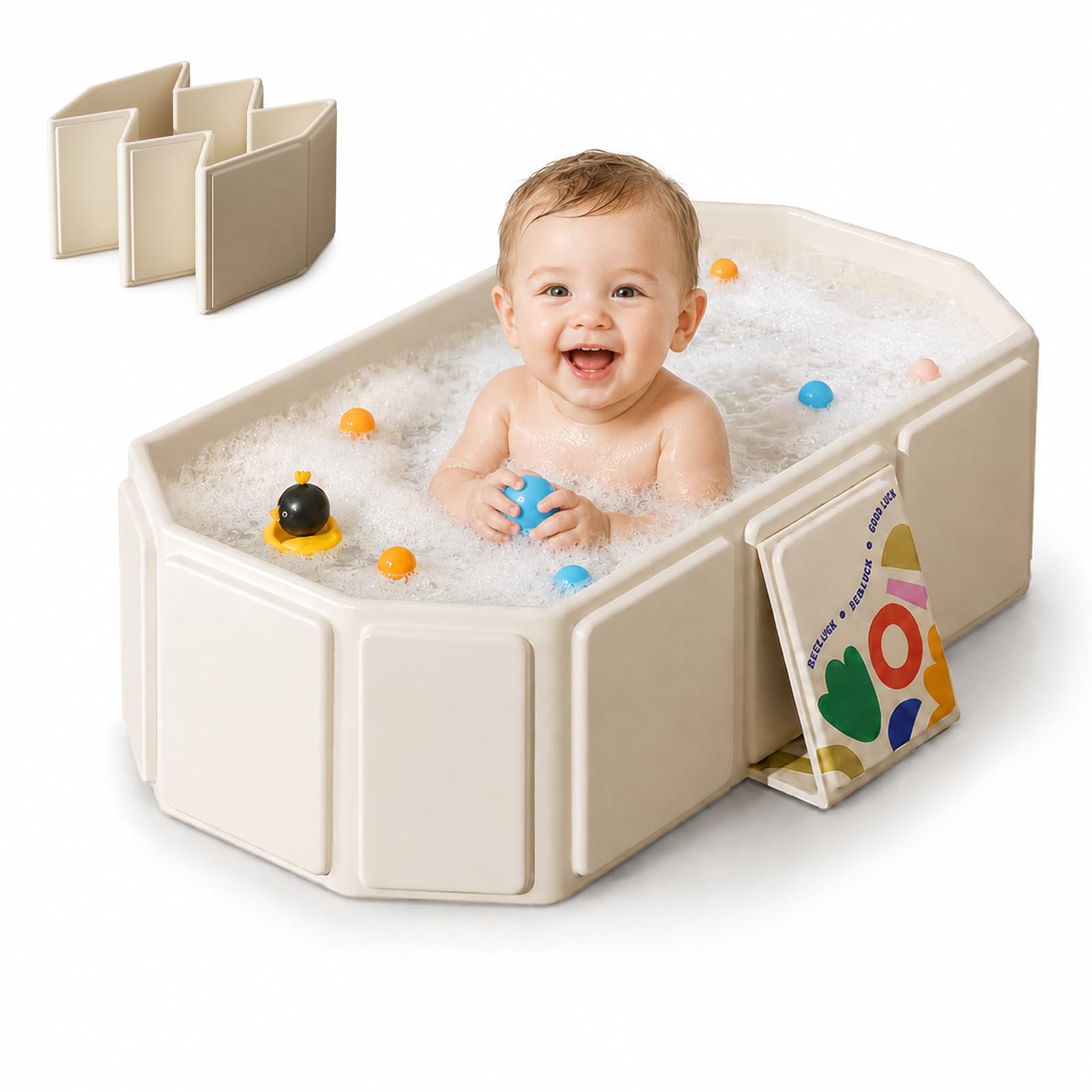 IIRC Faltbare Babybadewanne für 0-8 Jahre – Tragbare Badewanne mit Ablassschraube, platzsparend für Zuhause & Reise