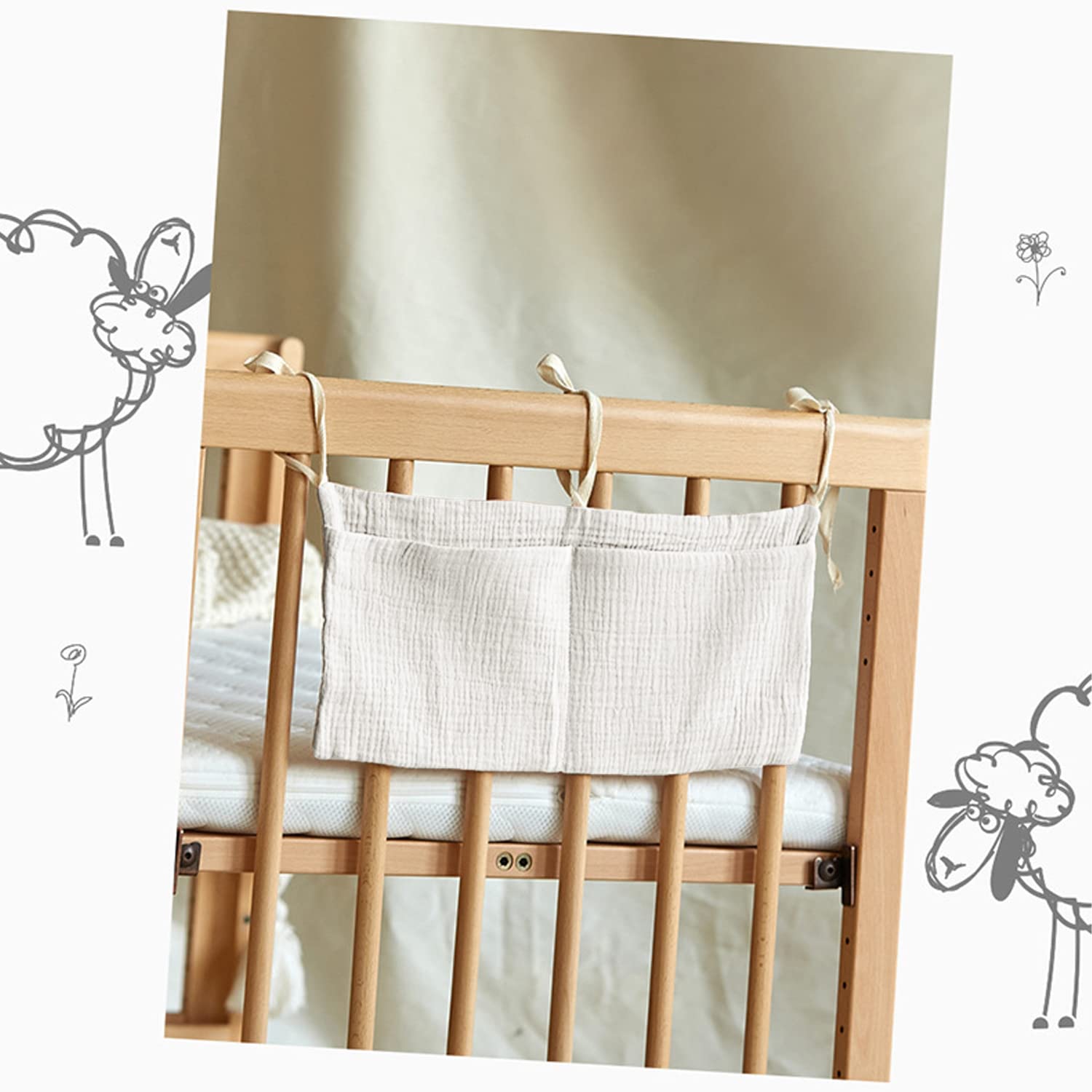 2 Stuks Babybedje Organizer, Opknoping Opslag Kwekerij, Baby Bed Zakken, Opbergzakken voor Bed, voor Luiers, Kleding, Speelgoed