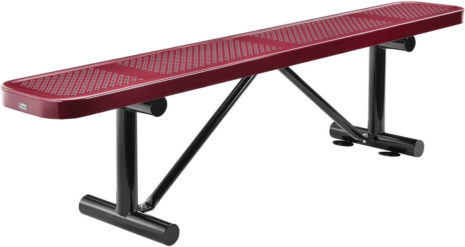 Global Industrial 6' Outdoor Steel Flat Bench Perforated Metal Red - 1 Each
