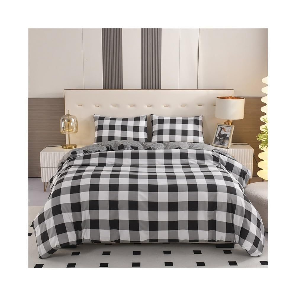 VHKJewE Black White Checkered Bedding Set, Soft Lightweight Modern Geometric Plaid Duvet Cover for All Seasons(EU Single 135x200cm)