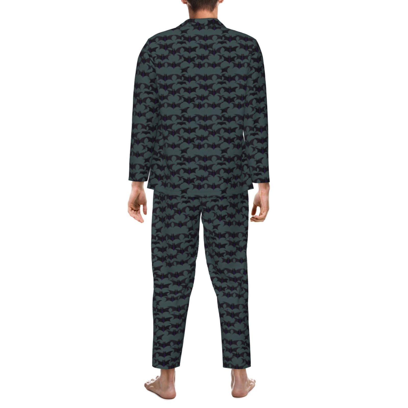 Herren-Pyjama-Set, Fledermausmuster, langärmelig, zweiteilig, Hauskleidung, bequeme Nachtwäsche