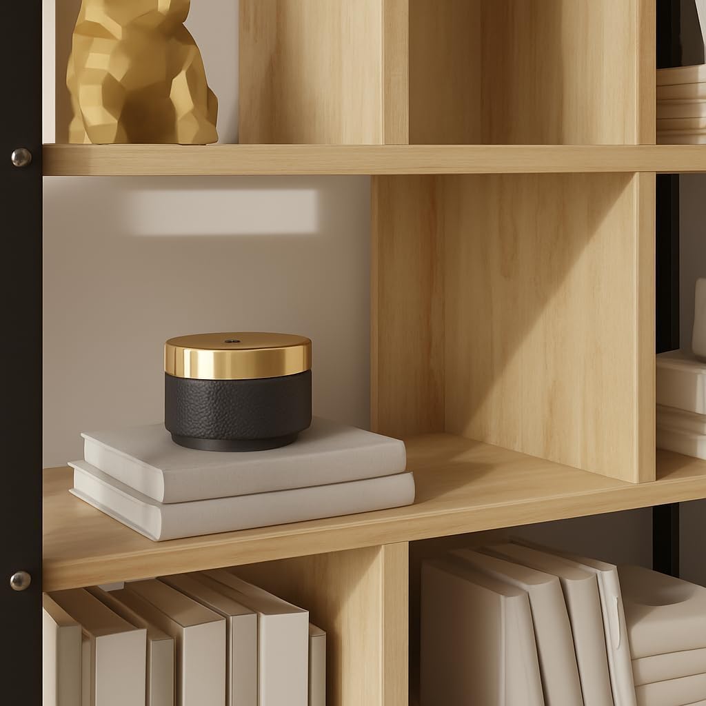 GAOMON 5 Tier Rattan Bookshelf with Storage Cabinet & Door, 71.1 Inch Industrial Bookcase, MDF & Metal Frame with Open Display Shelves, Decorative Storage Shelf for Living Room, Bedroom, Office