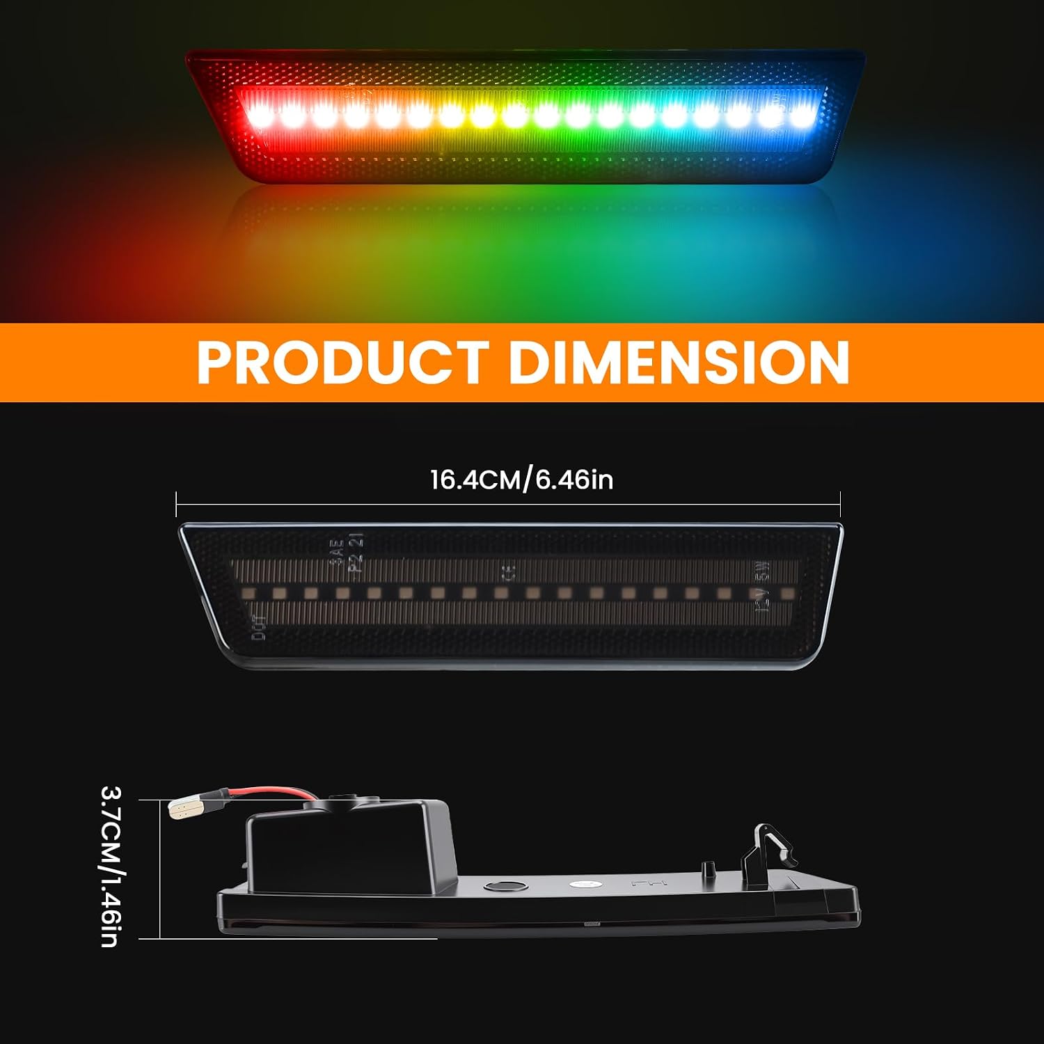 RGB LED Side Marker Lights for Dodge Challenger 2008-2014 & Charger 2011-2014, Front Fender Bumper Sidemarker Reflectors Lamps with RF Remote 16 Colors Strobe Light, Somked Lens Parking Lamps 2PCS