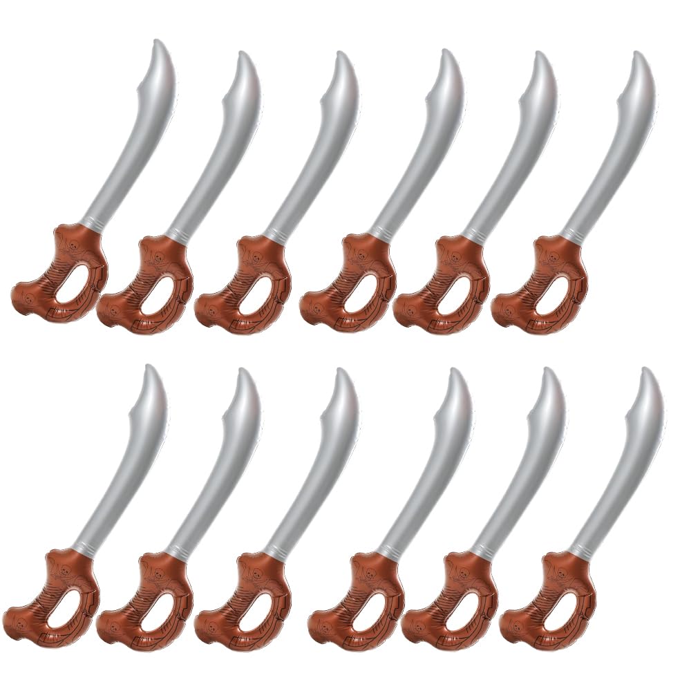 ASPIRE UK Pack of 12 Inflatable Pirate Sword Toy for Kids, Lightweight Blow Up Cutlass for Fancy Dress, Pirate Parties, Halloween Costumes, Role Play Games, Themed Events & Party Bag Fillers