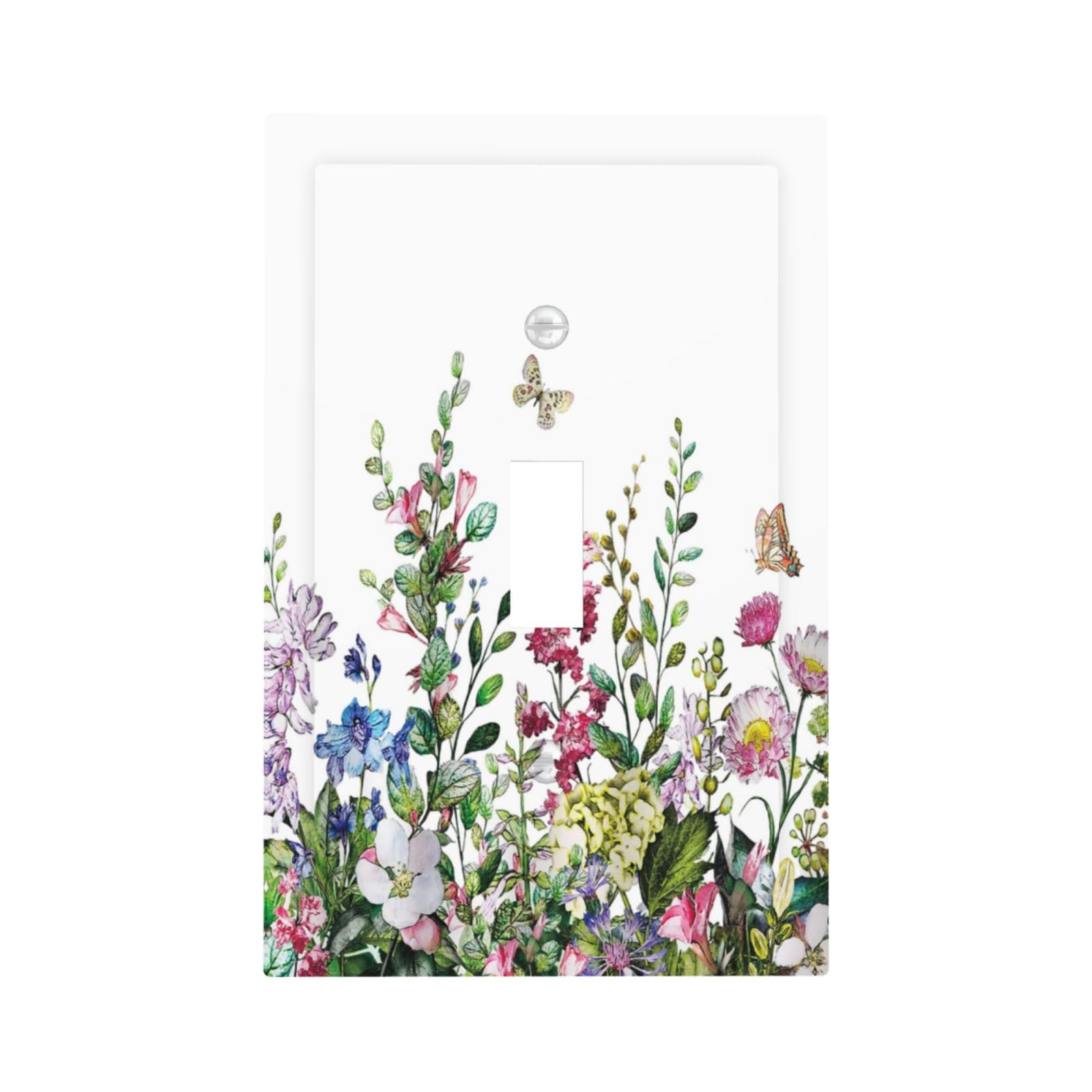 Sghxwp Colorful Flower Plant Rustic Single Toggle Light Switch Cover Plate Decorative 1 Gang Wall Plate Wildflower Floral Green Leaf Electrical