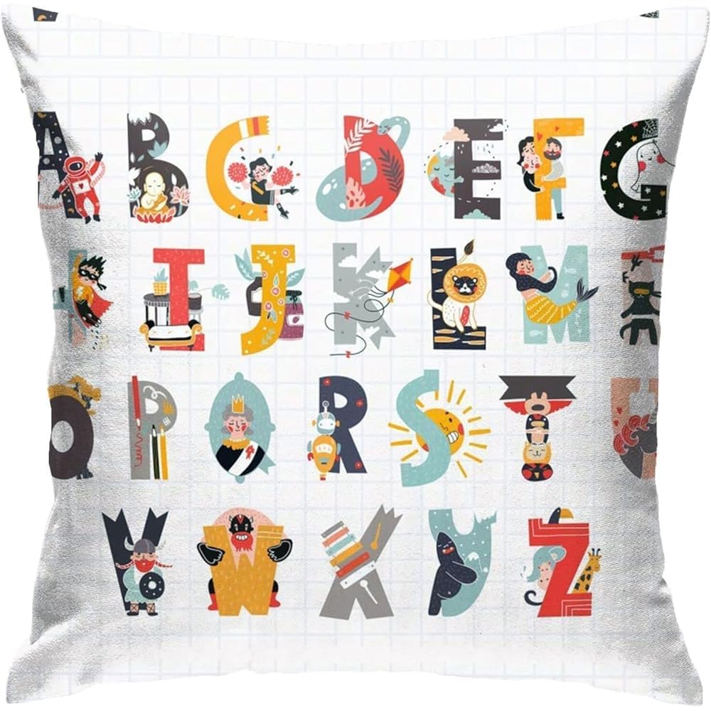 HUYGD Throw Pillow Case 45X45cm Alphabet Cartoon Colorful Letter Throw Cushion Cover Outdoor Square Pillowcase Indoor Throw Pillow Cover For Daughter, Best Friend, Sisters