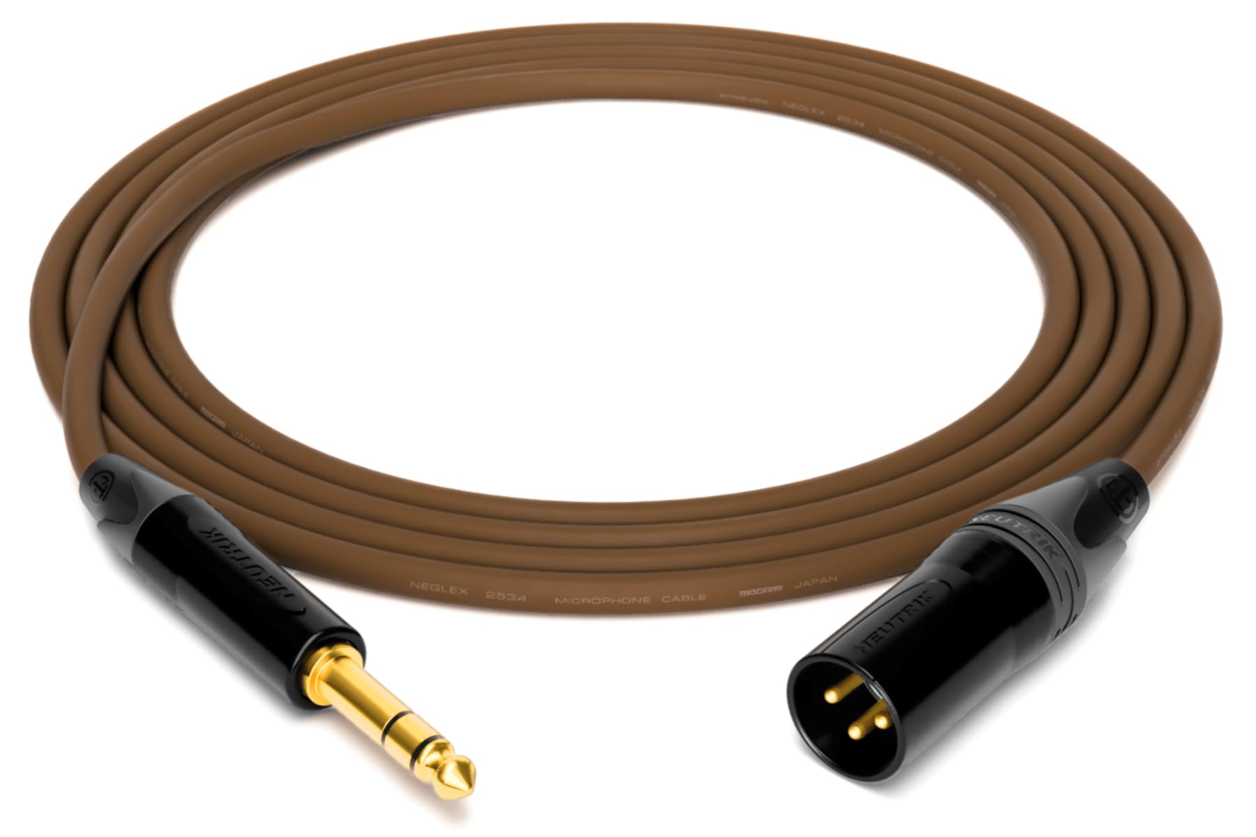 enoaudio Mogami 2534 - Cable simétrico para Quad Professionel Studio, Neutrik Gold 6,3 mm, conector TRS macho XLR, HiFi, marrón, 3,0 m