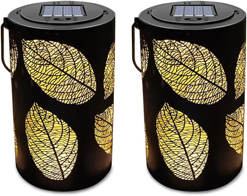 Solar Hanging Lanterns Outdoor Waterproof Leaf Solar Lights Decorative Metal Solar Lantern Tabletop Lamp for Garden Yard Desk (Size : 2pcs)