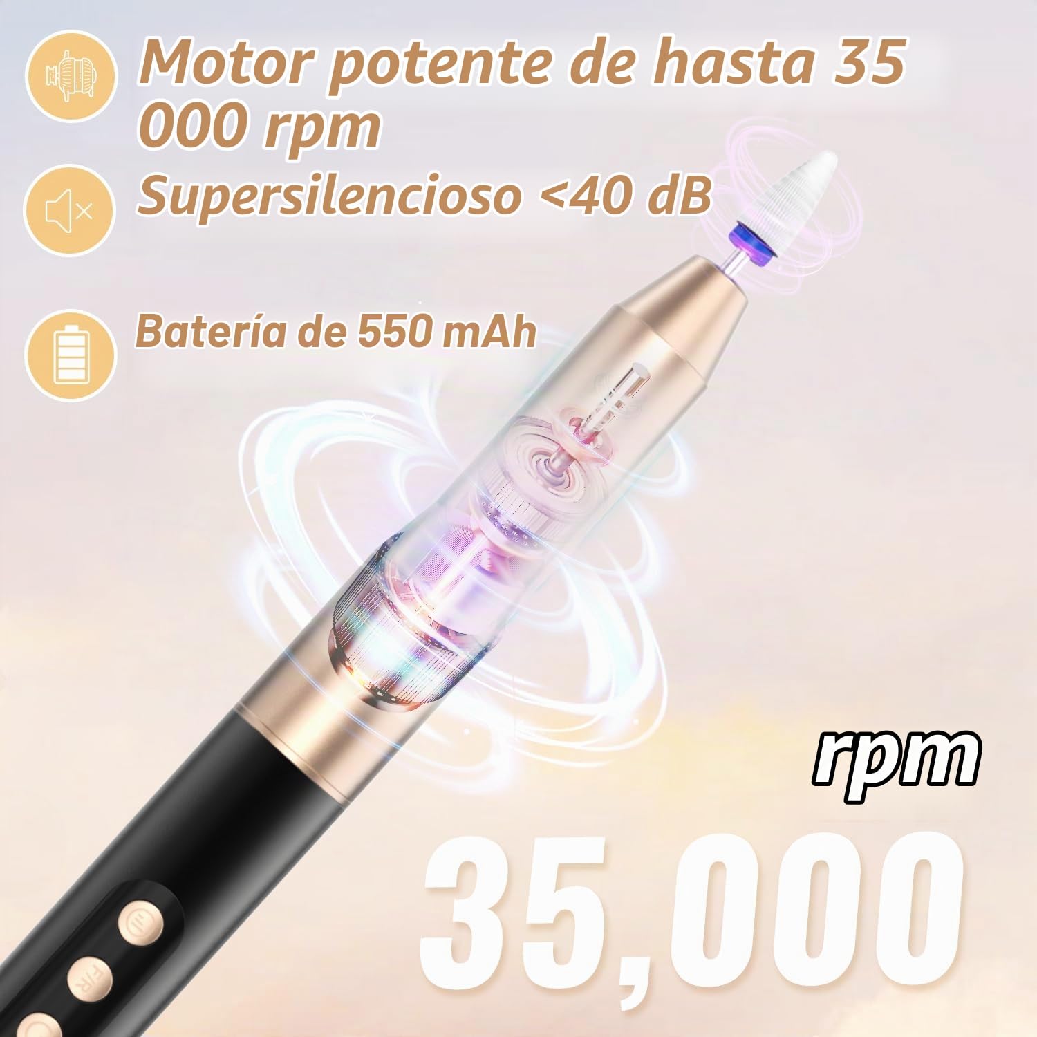 Torno para Uñas Con Lampara UV 35000 RPM para Gel Acrilicas | Lima Eléctricas Uñas Profesional 12 en 1 Nail Drill Machine, Kit de Manicura Pedicura Eléctrico, 5 Velocidad Ajustable Negro