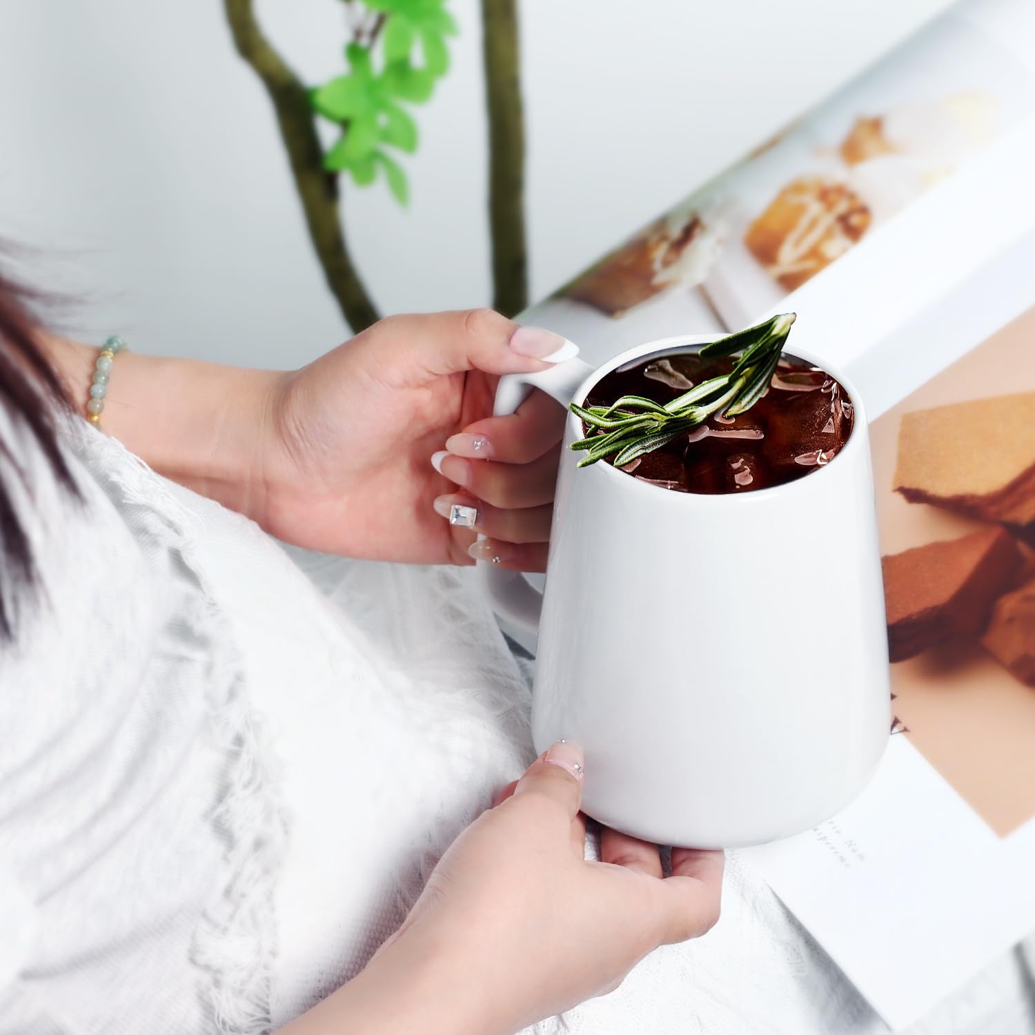 Smilatte 24 OZ Large Coffee Mug, Nice Ceramic Boss Tea Cup with Big Handle for Dad Men Women, Unique Style For Any Kitchen, White - Image 4