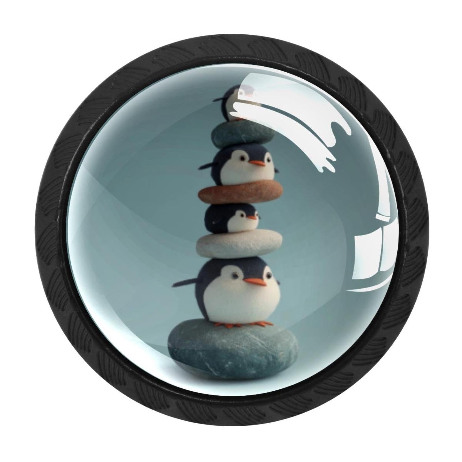 CHENZZZZ Stacking Penguins (3) Drawer Knobs Pull Handles 4 Pcs Glass Cabinet Drawer Pulls for Home Kitchen Office Cabinet Cupboard