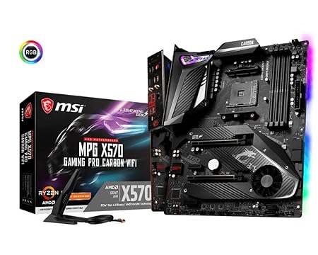MSI Components MPG X570 Gaming PRO Carbon Wi-Fi Motherboard (AMD AM4, DDR4, PCIe 4.0, SATA 6Gb/s, m.2, USB 3.2 Gen 2, AX Wi-Fi 6, HDMI, ATX)