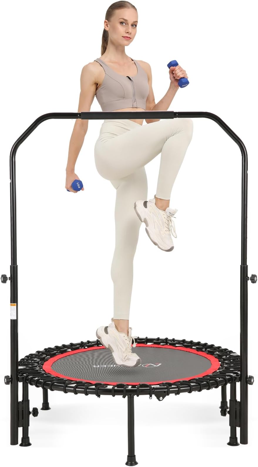 Trampoline Indoor, ANCHEER 450 lbs. Max Load Springless Mini Trampoline for Adults with 4 Level Adjustable Handle Bar 40'' Foldable Trampoline Kid Adult with Reinforced Stitching (Red)