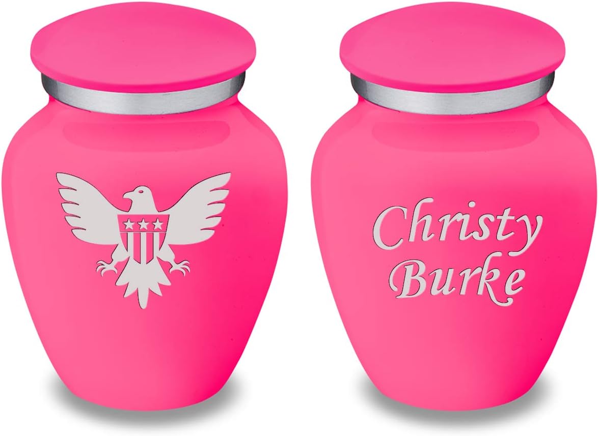 Geturns Embrace Keepsake Personalized American Glory Cremation Urns for Human Ashes I Bright Pink Funeral Urn for Men and Women with Double Side Engraving I 3.5 lbs