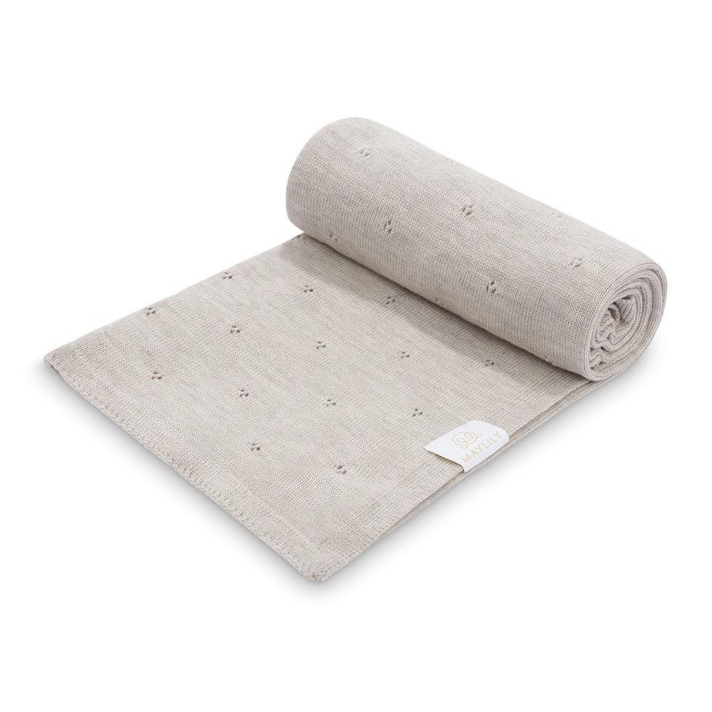 MayLily Babydecke merinowolle 80x100 cm – 100% Merino Wolle – Hergestellt in EU – Handgefertigt – Hypoallergen – Temperaturregulierend für Sommer und Winter – Leicht und transportfreundlich – Beige