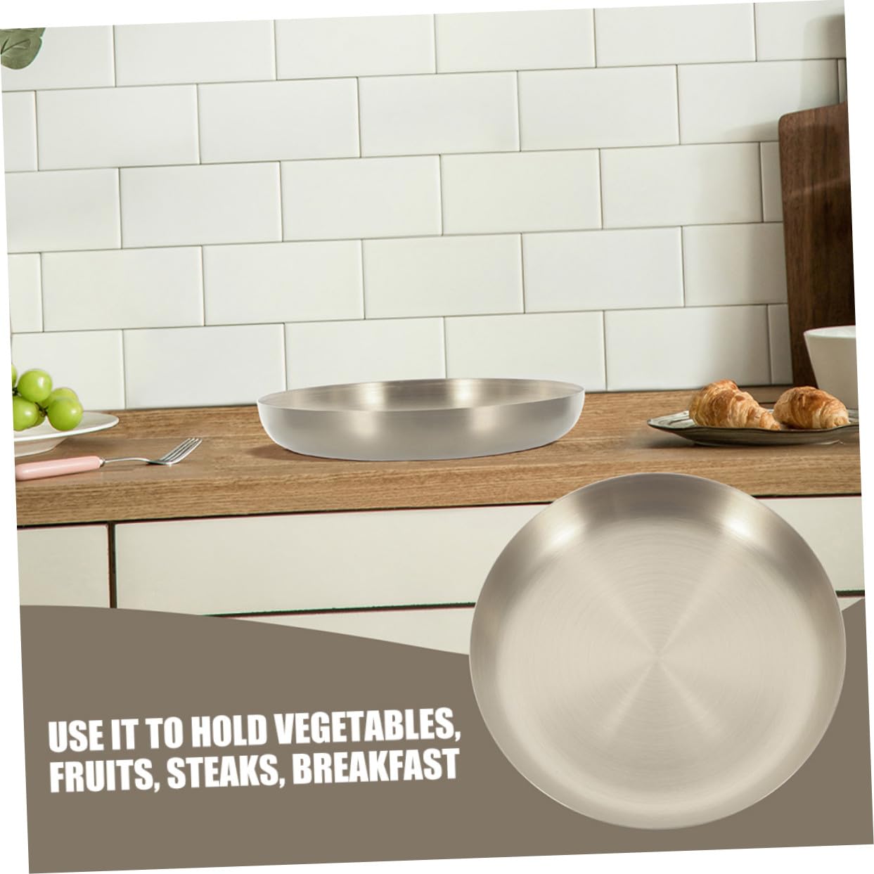 POPETPOP 3 Pièces Plateau de Service Acier Inoxydable Assiette Polyvalente pour Steak et Snack Design Moderne pour Famille Restaurant et