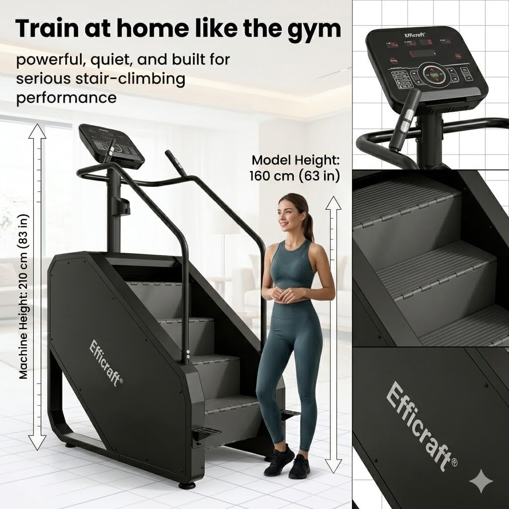 EFFICRAFT Stairmaster Machine with LED Screen, Commercial Grade Stair Climber, Continuous Climbing Exercise Machine for Cardio, 15 Speed Levels Stair Master, 15-164 Steps/Min