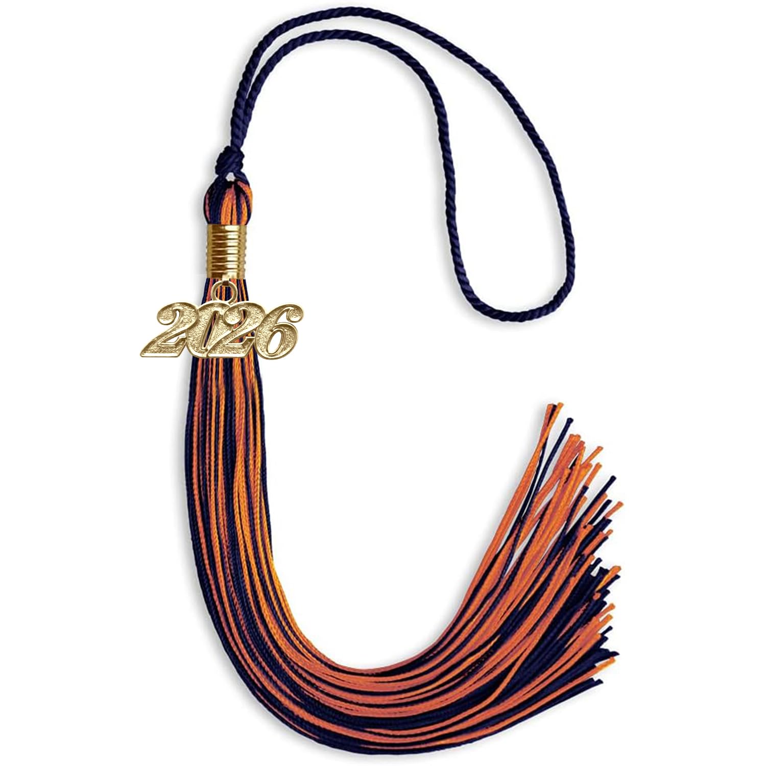 Endea Graduation Mixed Double Color Tassel with Gold Date Drop (Navy Blue/Orange, 2026)