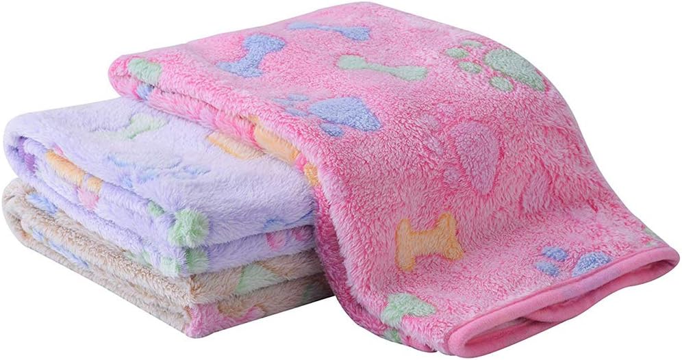 Fleece Dog Bed Throw Blanket - Best Soft Warm Cute Pet Crate Couch Cover Blankets 3 Pcs/Set for Small and Medium Dogs Puppy Cats 19.5" x…