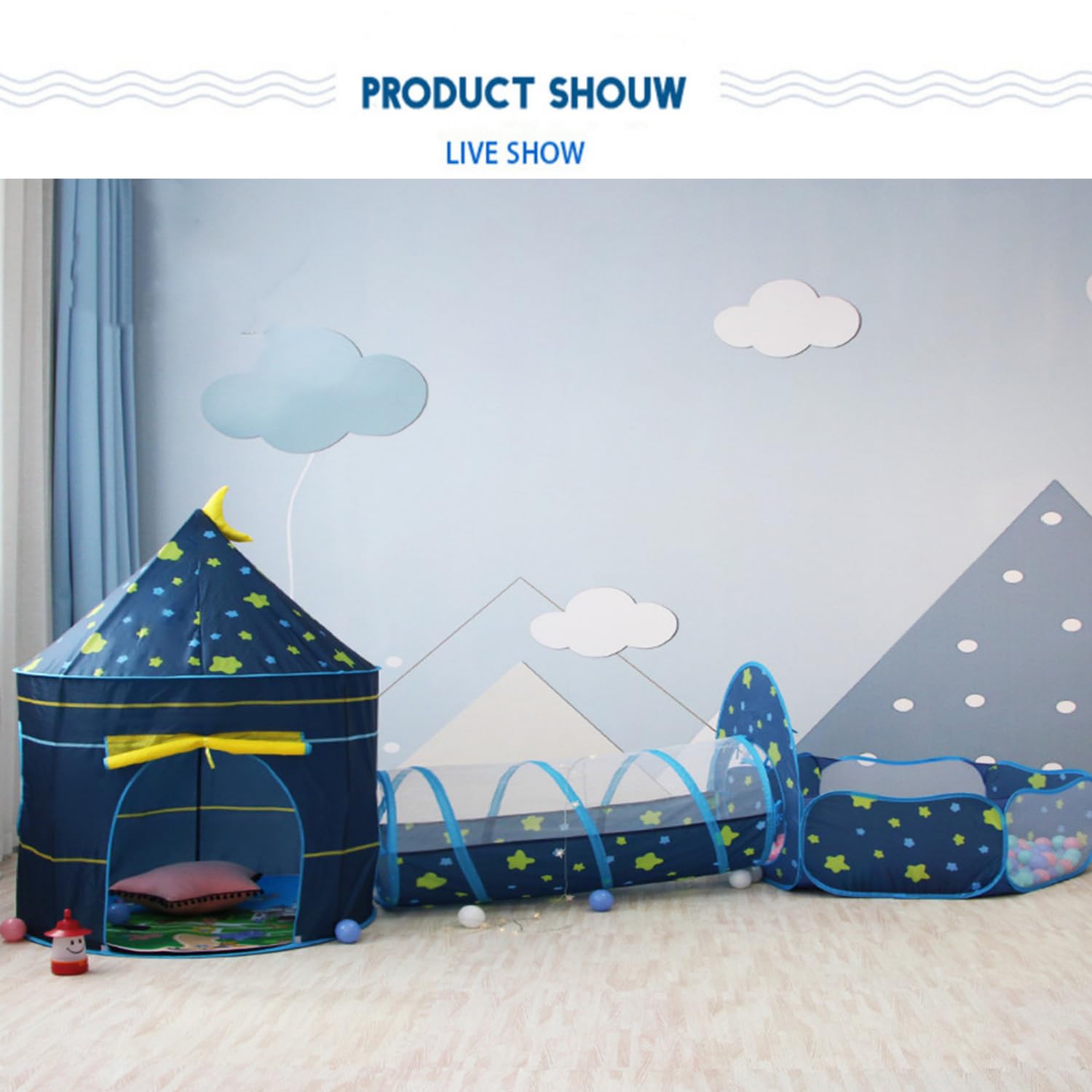 Tunel de Juego Infantil, Tienda campaña Infantil, Carpa Infantil con túnel y Piscina de Bolas, Casa de Juegos 3 y 1 para niñas y niños, Almacenaje Plegable