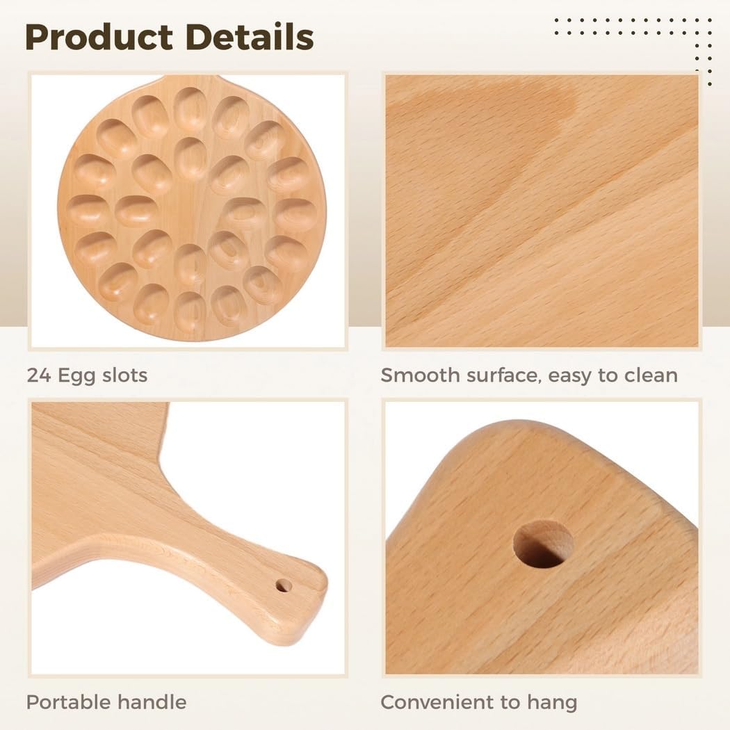 24-Slot Wooden Deviled Egg Platter with Handle, 12’’ Reversible Charcuterie Board, Dual-Purpose Egg Tray & Cheese Board for Parties and Kitchens