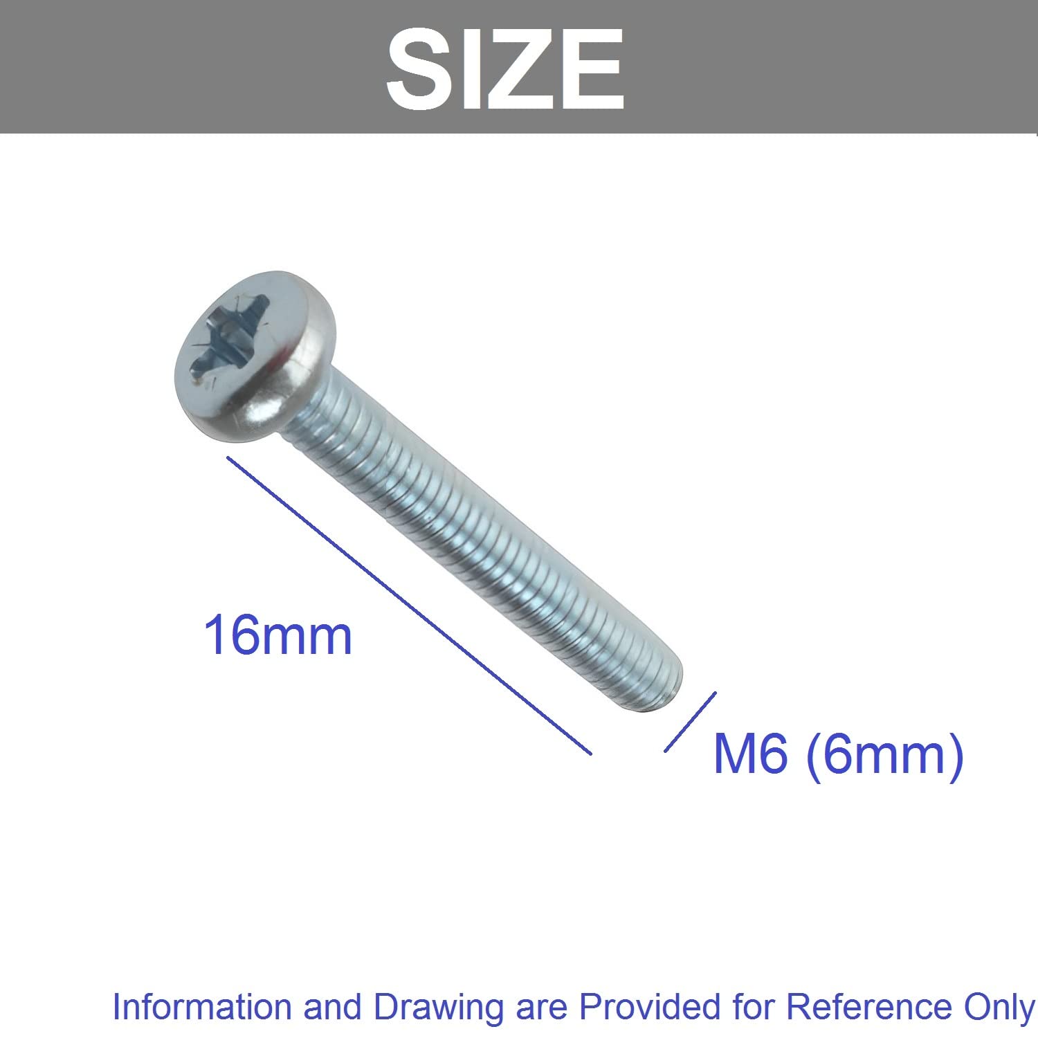 TERF® M6 X 16mm Pozi Pan Head Machine Screws Stainless Steel A2 (304) Machine Screw M6 (6mm) X 16mm Pozi Drive Pan Head Machine Screw Bolts - Image 3