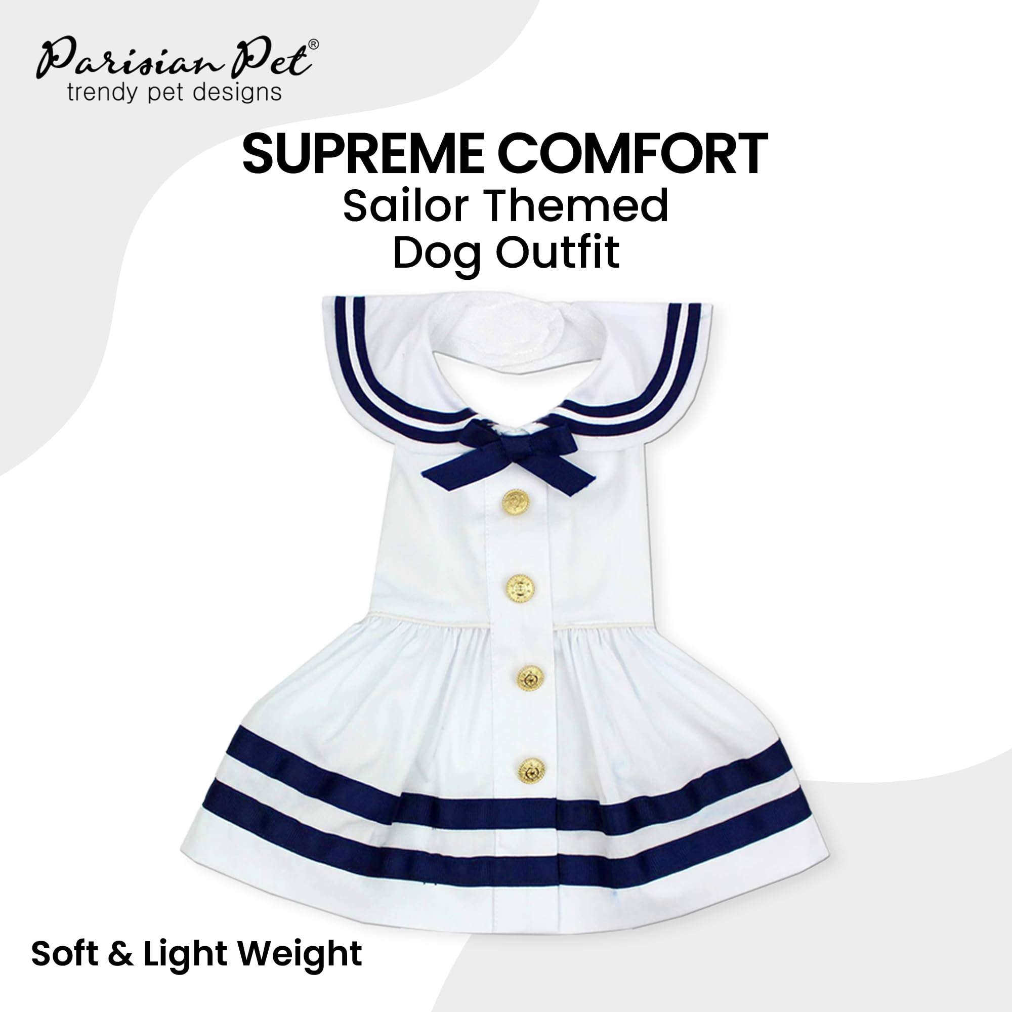 Parisian Pet Dog Dress Sailor White Summer Clothes Outfit for Girl Puppy, Dogs and Cats, XL