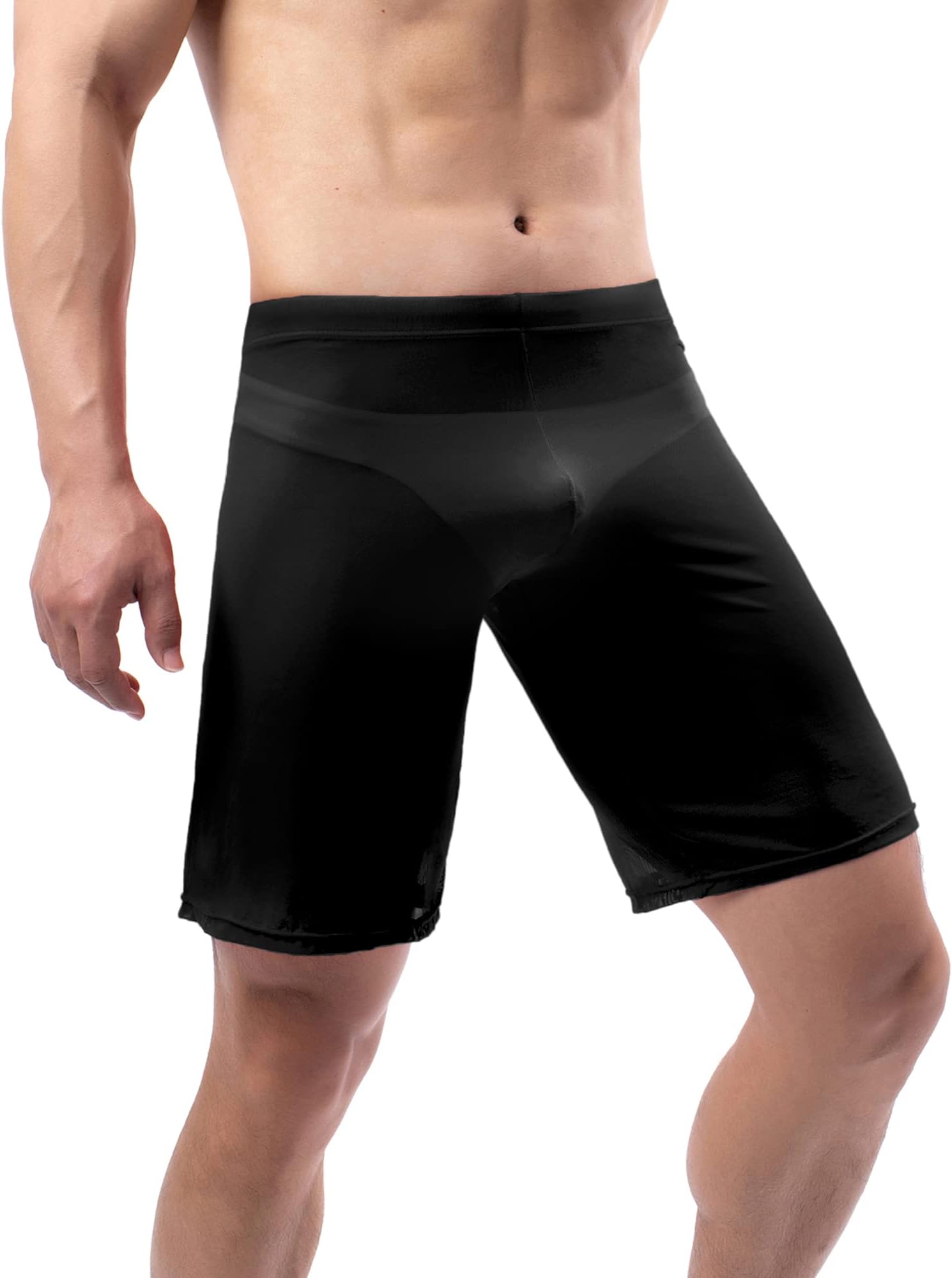 Men's See-Through Boxer Shorts Transparent Underwear Mesh Pajama Shorts Loose Nightwear Club Shorts for Men