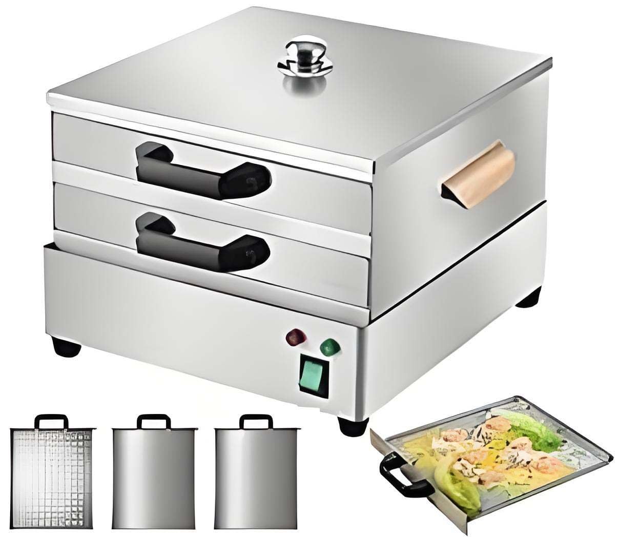 GUTYGIO Commercial Rice Noodle Rolls Maker with 3 Trays, 60 Min Timer, Automatic Power Off, Anti Scald Handle, for Chinese Cheung Fun/Bun Warming