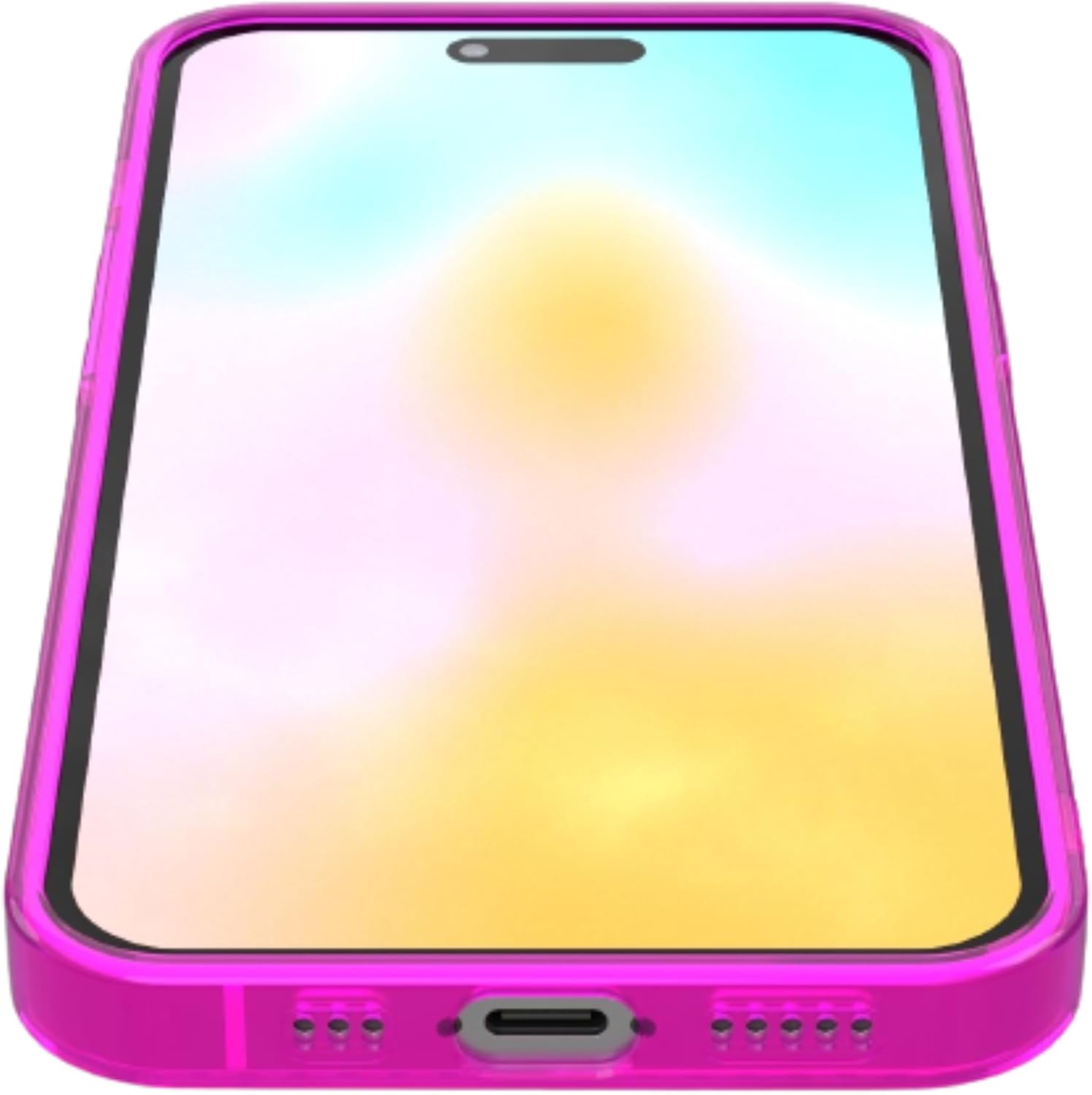 FELONY CASE for iPhone 14 - Neon Pink Puffer Case, Clear Cushioned Bright Cover with Shockproof Bumper - Flexible and Lightweight Protective Case
