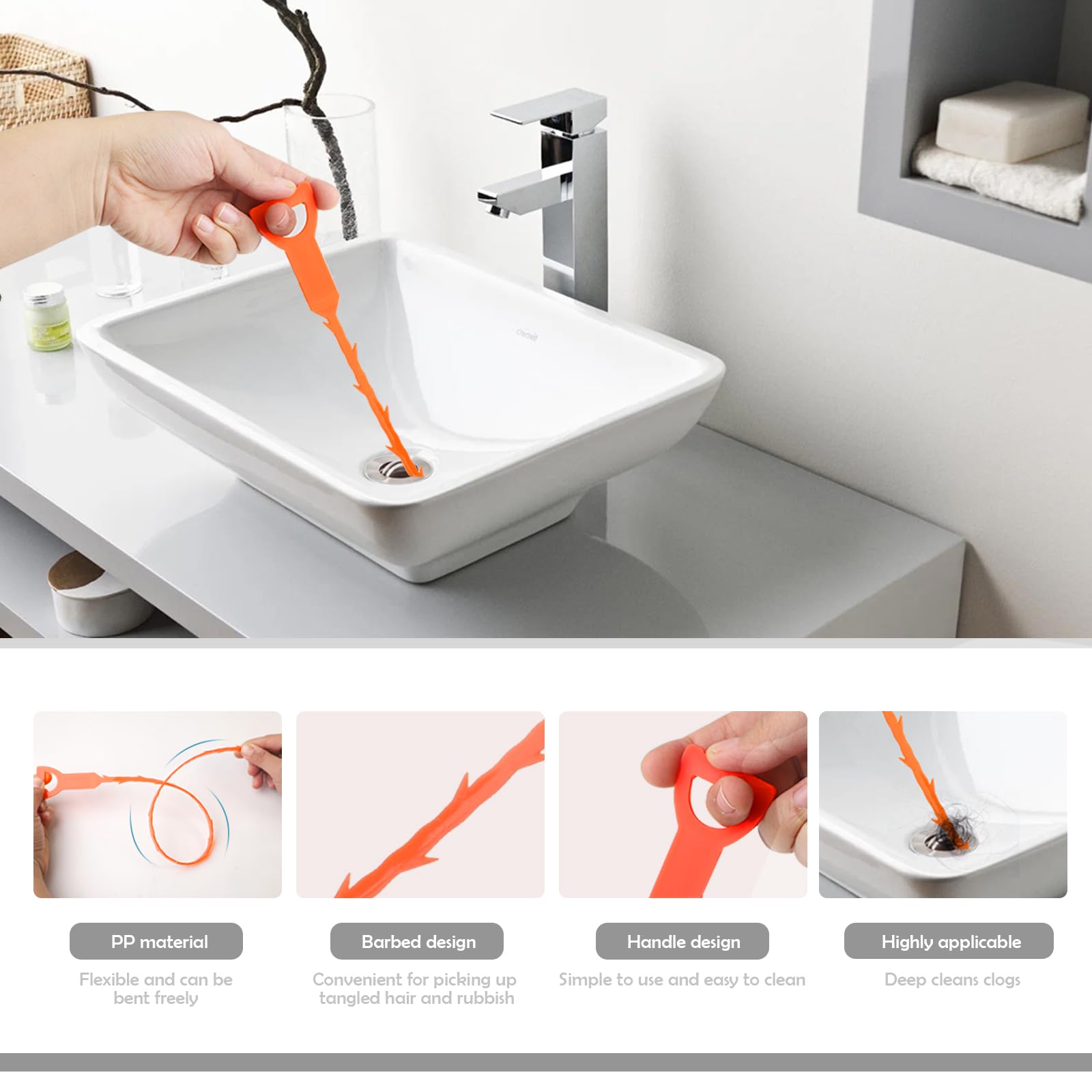 Juego De 5 Herramientas Para Desatascar Tuberías - Cepillos Flexibles De Doble Extremo Para Desagües Y Duchas