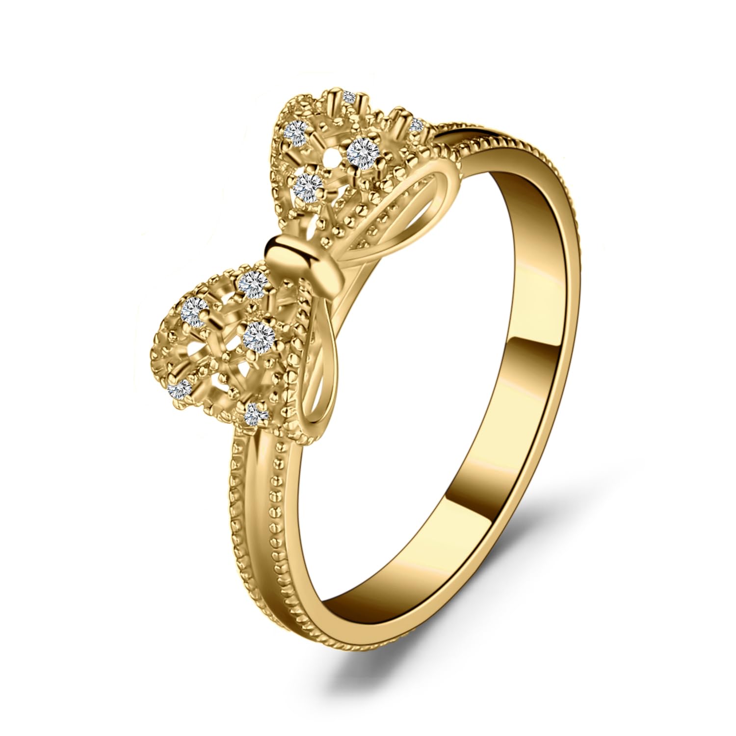 JewelryPalace 14k White Yellow Rose Gold Plated 925 Sterling Silver Rings for Women, Cubic Zirconia Promise Rings for Her, Stackable Wedding Bands Rings for Women Infinity Forever Love Knot Ring 4-Yellow Gold Plated Brass-Bow Ring 10