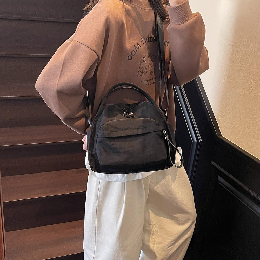 Solid Color Nylon Crossbody Bag for Women Soft Handbag with Top Handle Casual Shoulder Bag Elegant Square Purse - Image 2