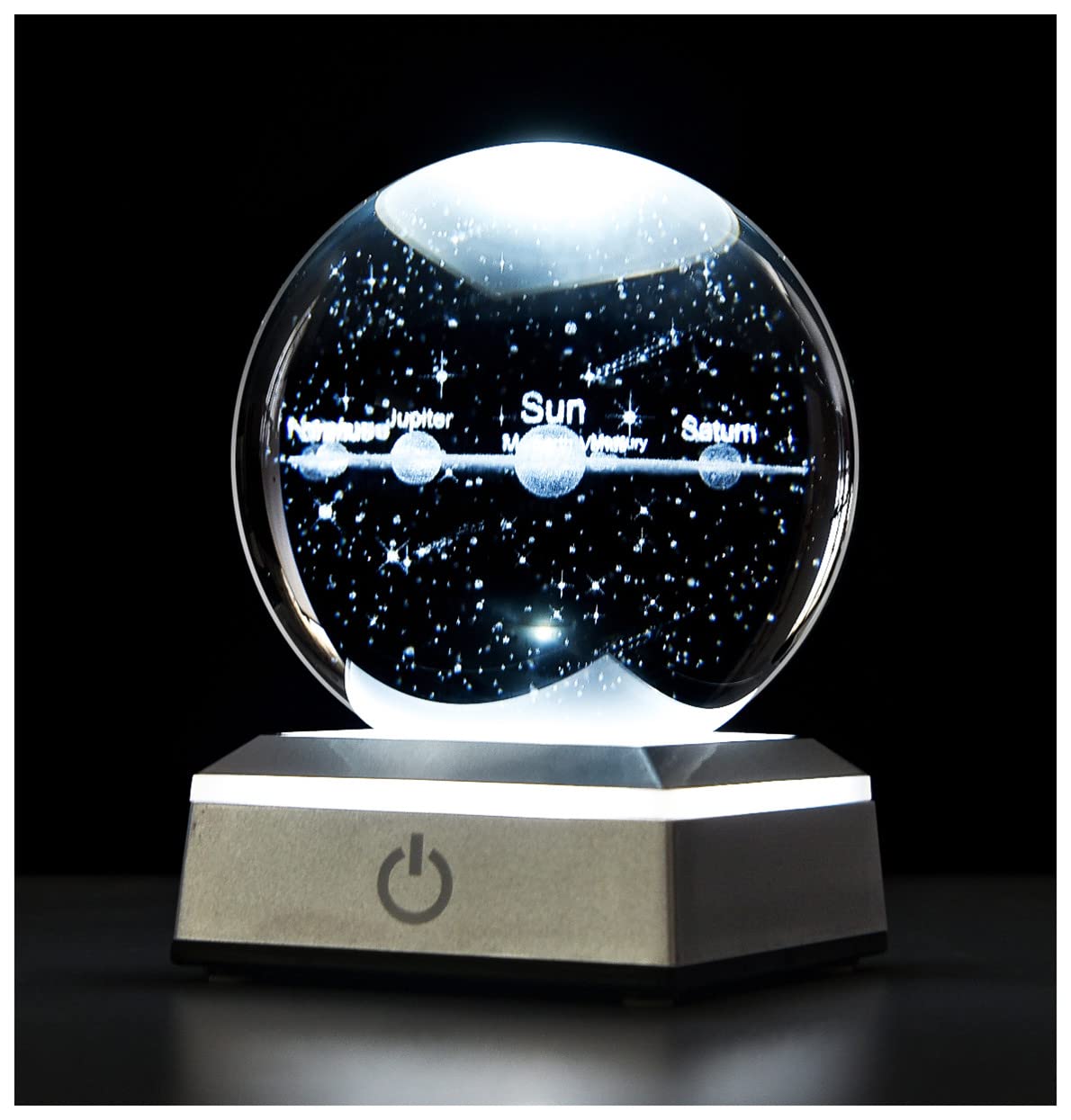 3D Crystal Ball Solar System Model, with Led Lamp Stand, 3.15'' Galaxy Planets Glass Ball Decor, Engraved Crystal Sphere with Gift Box, 6 Color Light, Romantic Gifts for Kids Friends