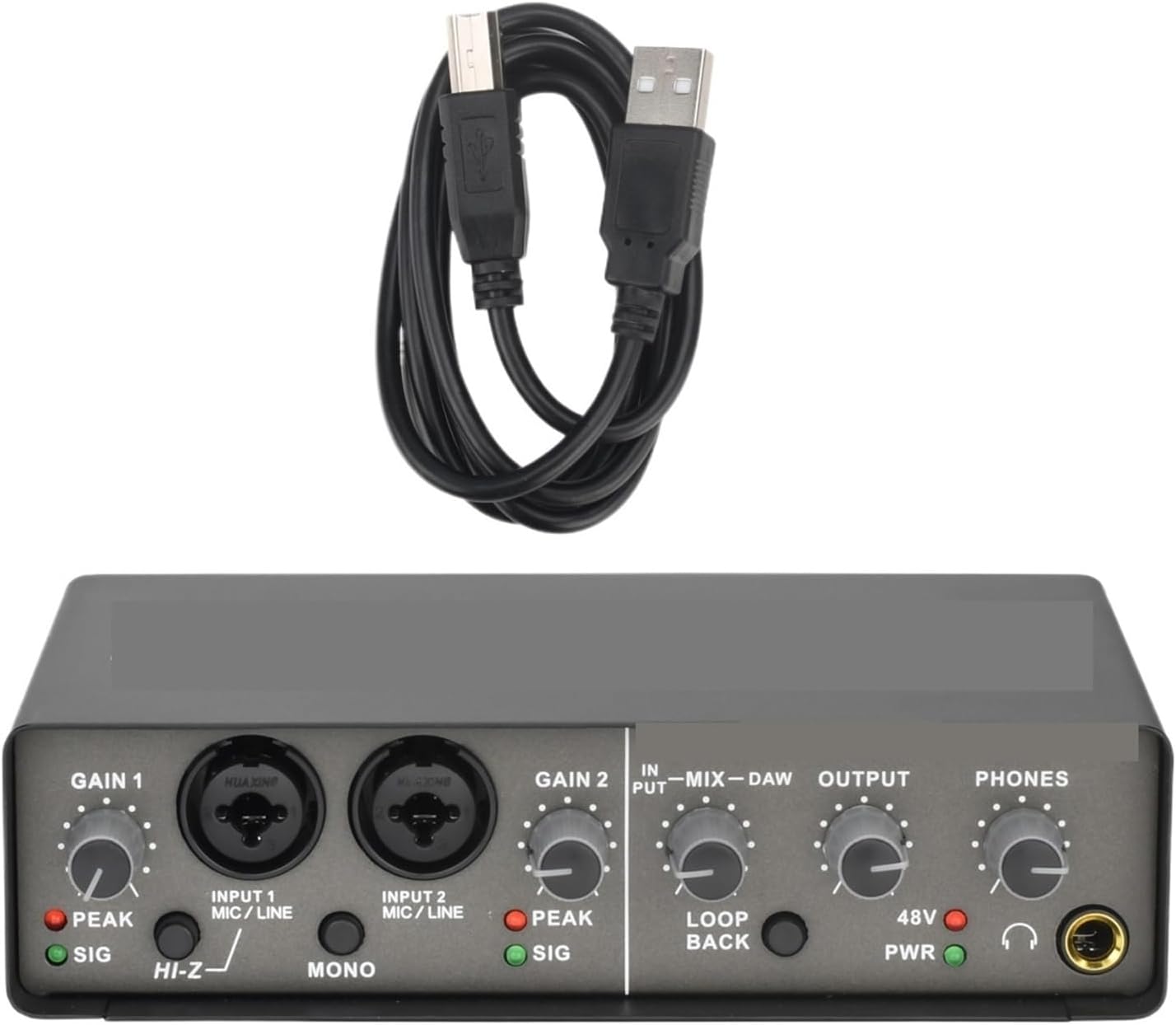 Q24 24Bit Audio Interface Loopback Stereo Mono External Usb Sound Card for Music Production Guitar Studio Recording