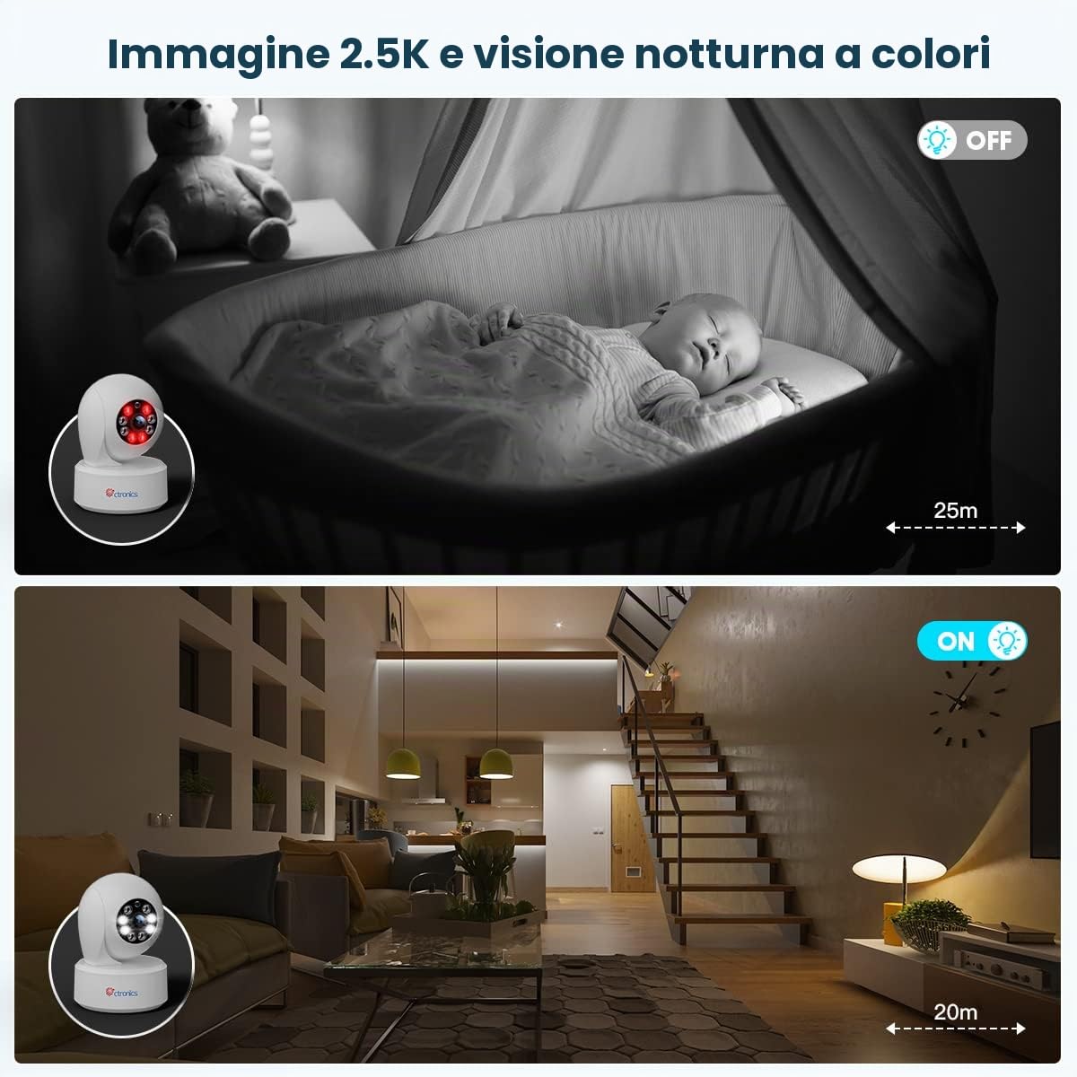 Ctronics 4MP Telecamera WiFi Interno, 2,4/5GHz WiFi/Bluetooth Videocamera Sorveglianza, Visione Notturna a Colori, PTZ 355°/ 120°, AI Movimento& Umano Rilevamento,Tracciamento Automatic | 2,4/5GHz WiFi，Visione Notturna a Colori, PTZ 355°/ 120°, AI Movimen